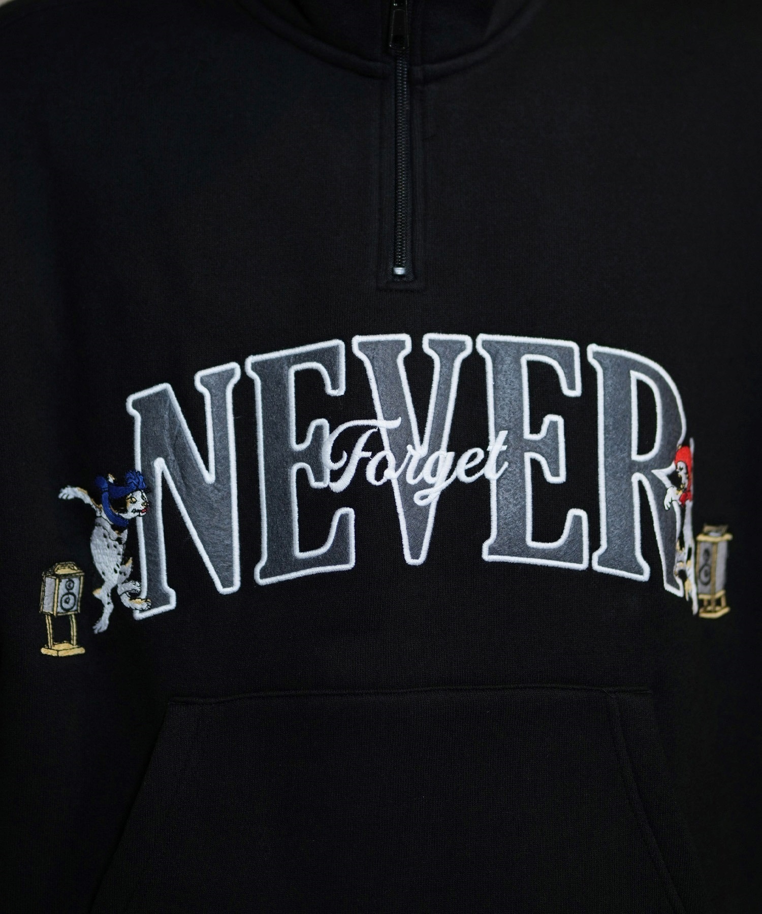 FORGET NEVER フォーゲットネバー ハーフジップトレーナー ビックシルエット 244OO1TR090FN	ムラサキスポーツ限定(BLK-M)