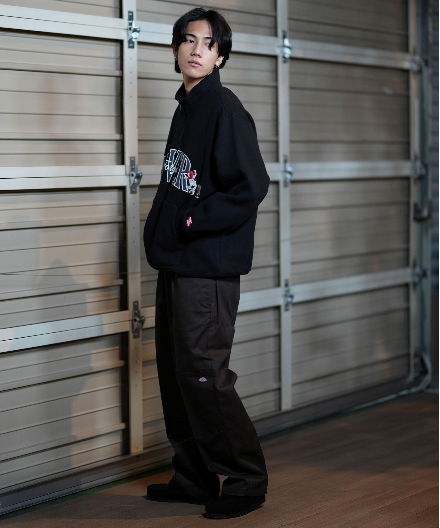 FORGET NEVER フォーゲットネバー ハーフジップトレーナー ビックシルエット 244OO1TR090FN	ムラサキスポーツ限定(BLK-M)