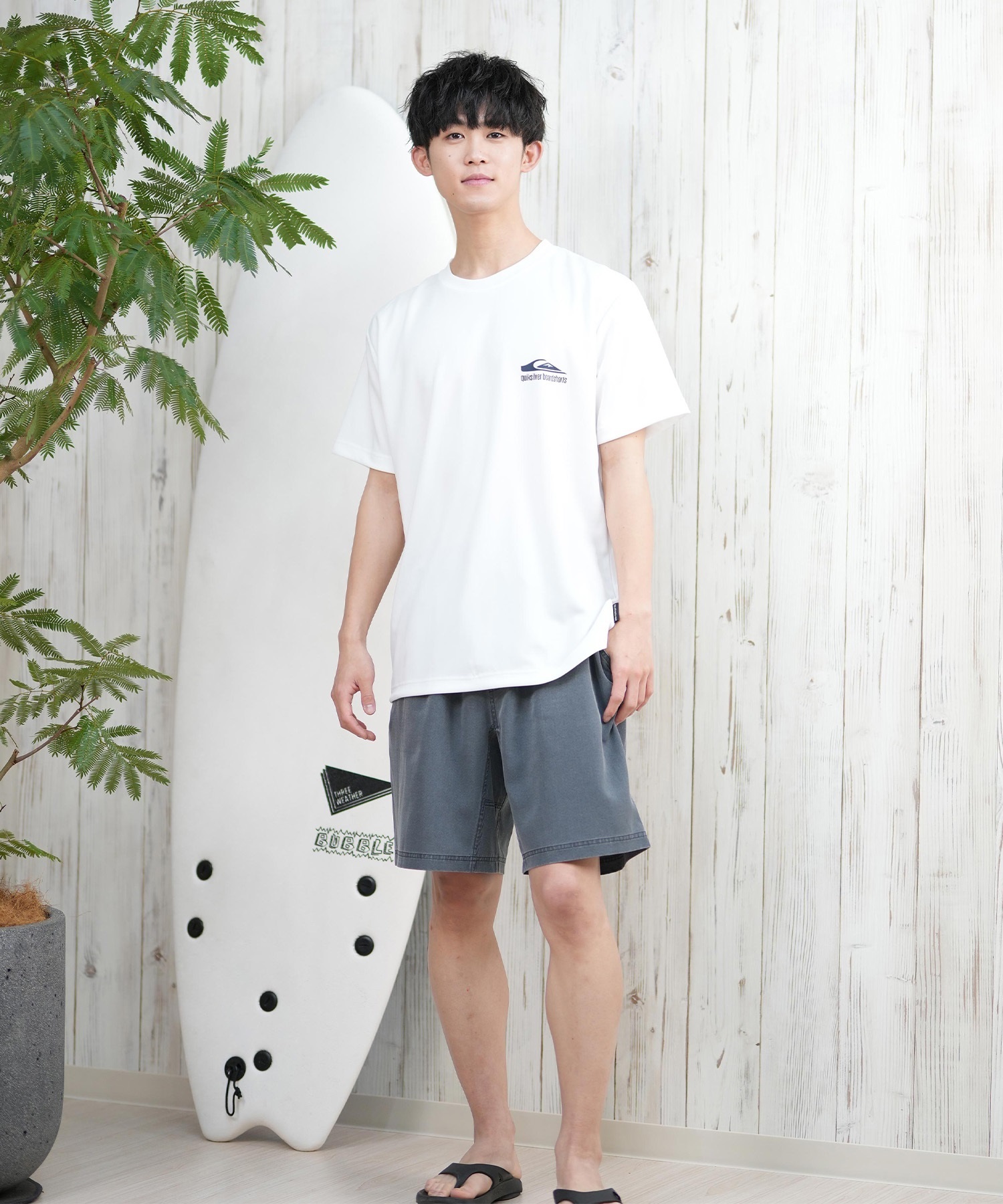 QUIKSILVER クイックシルバー ラッシュガード メンズ 半袖 Tシャツ バックプリント 水陸両用 UVカット QLY251623M ムラサキスポーツ限定(WHT-M)