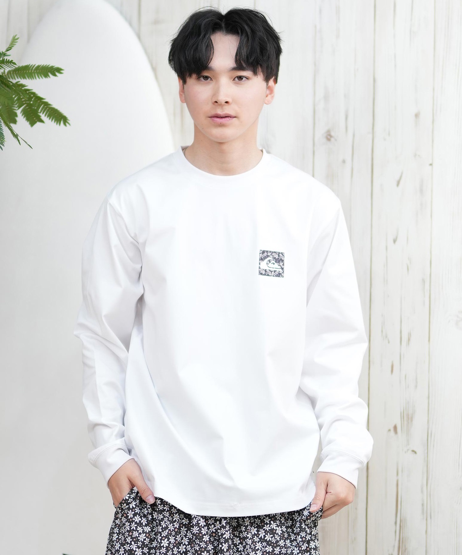 QUIKSILVER クイックシルバー ラッシュガード メンズ 長袖 Tシャツ ロンT バックプリント 水陸両用 UVカット QLY251628M ムラサキスポーツ限定(WHT1-M)