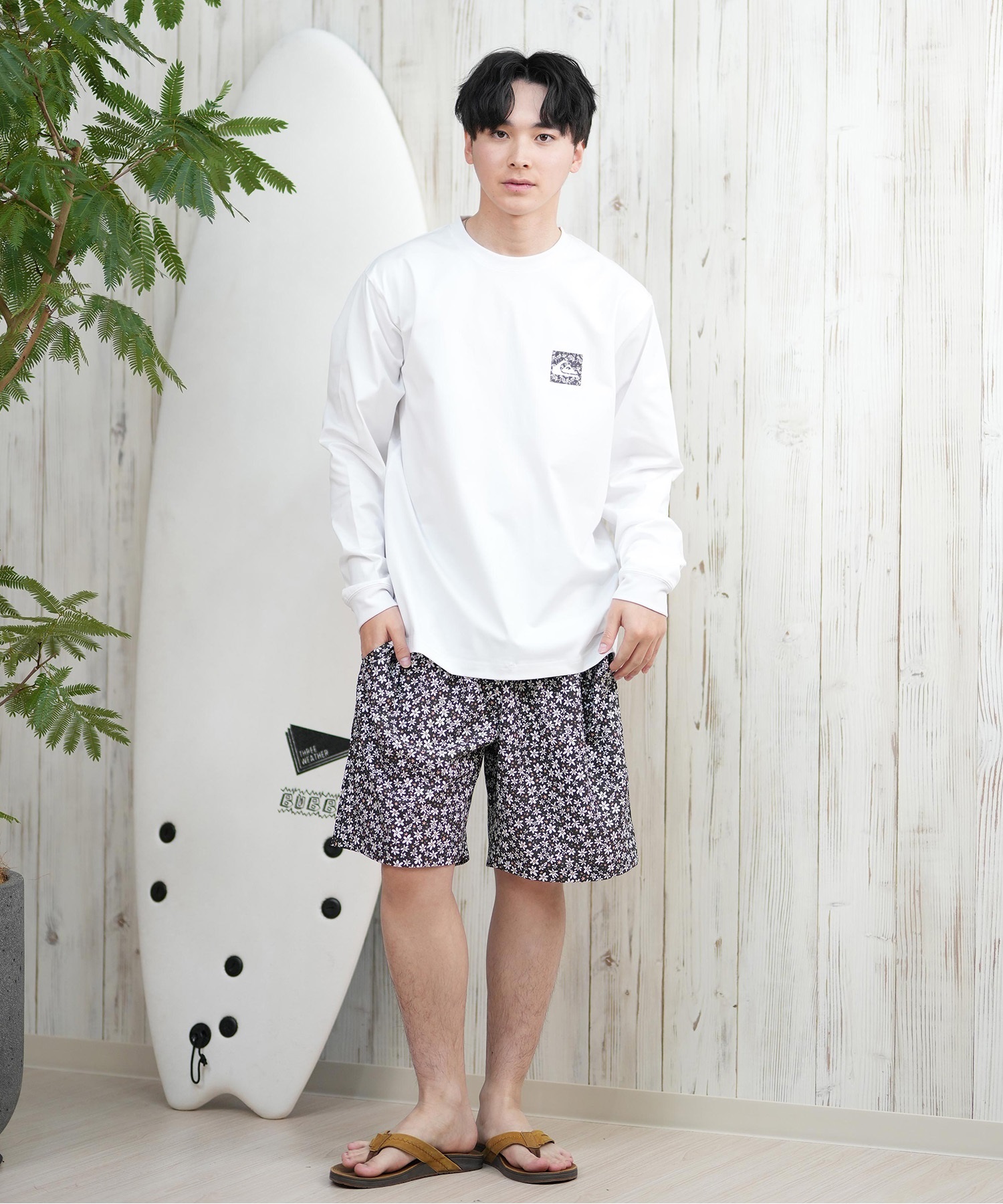 QUIKSILVER クイックシルバー ラッシュガード メンズ 長袖 Tシャツ ロンT バックプリント 水陸両用 UVカット QLY251628M ムラサキスポーツ限定(WHT1-M)