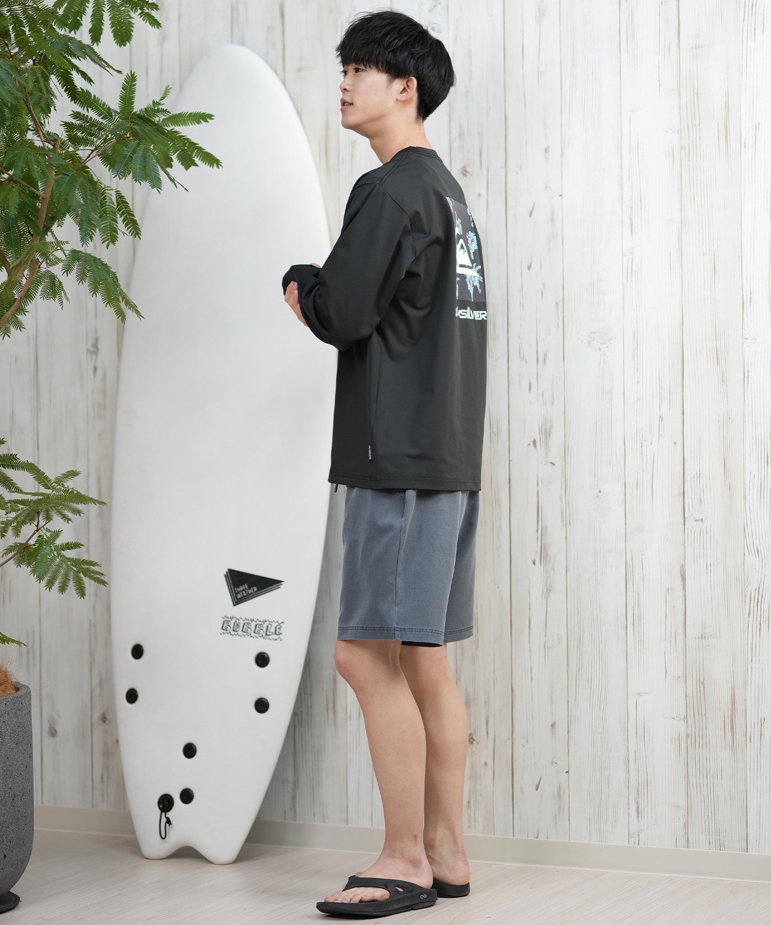 QUIKSILVER クイックシルバー ラッシュガード メンズ 長袖 Tシャツ ロンT バックプリント 水陸両用 UVカット QLY251628M ムラサキスポーツ限定(WHT1-M)