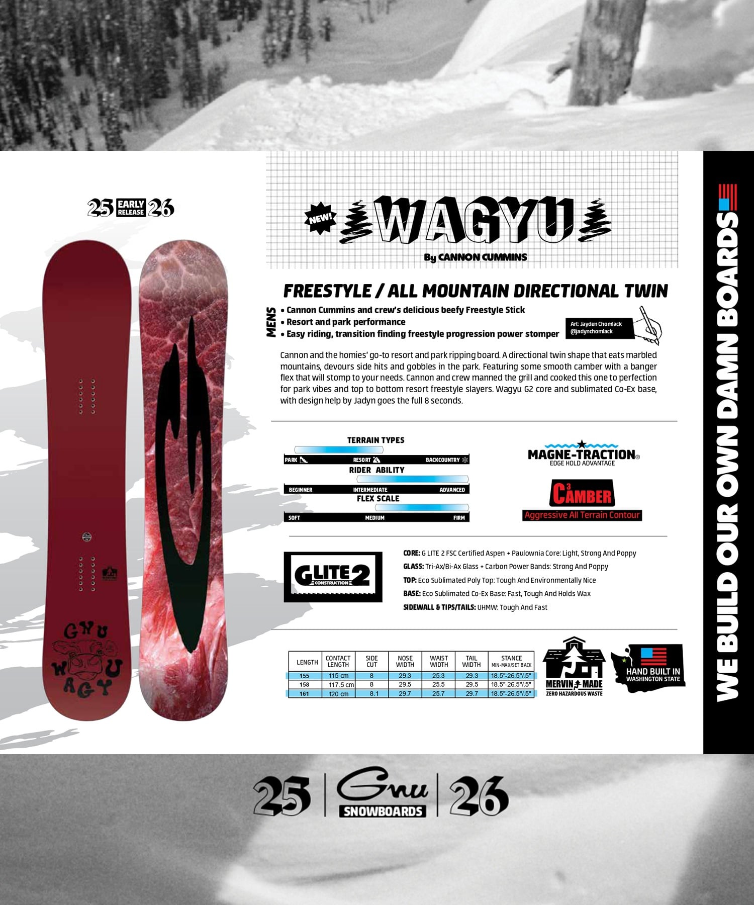 GNU グヌー ワギュウ スノーボード 板 メンズ 25-26 MM A31(RED-155cm)