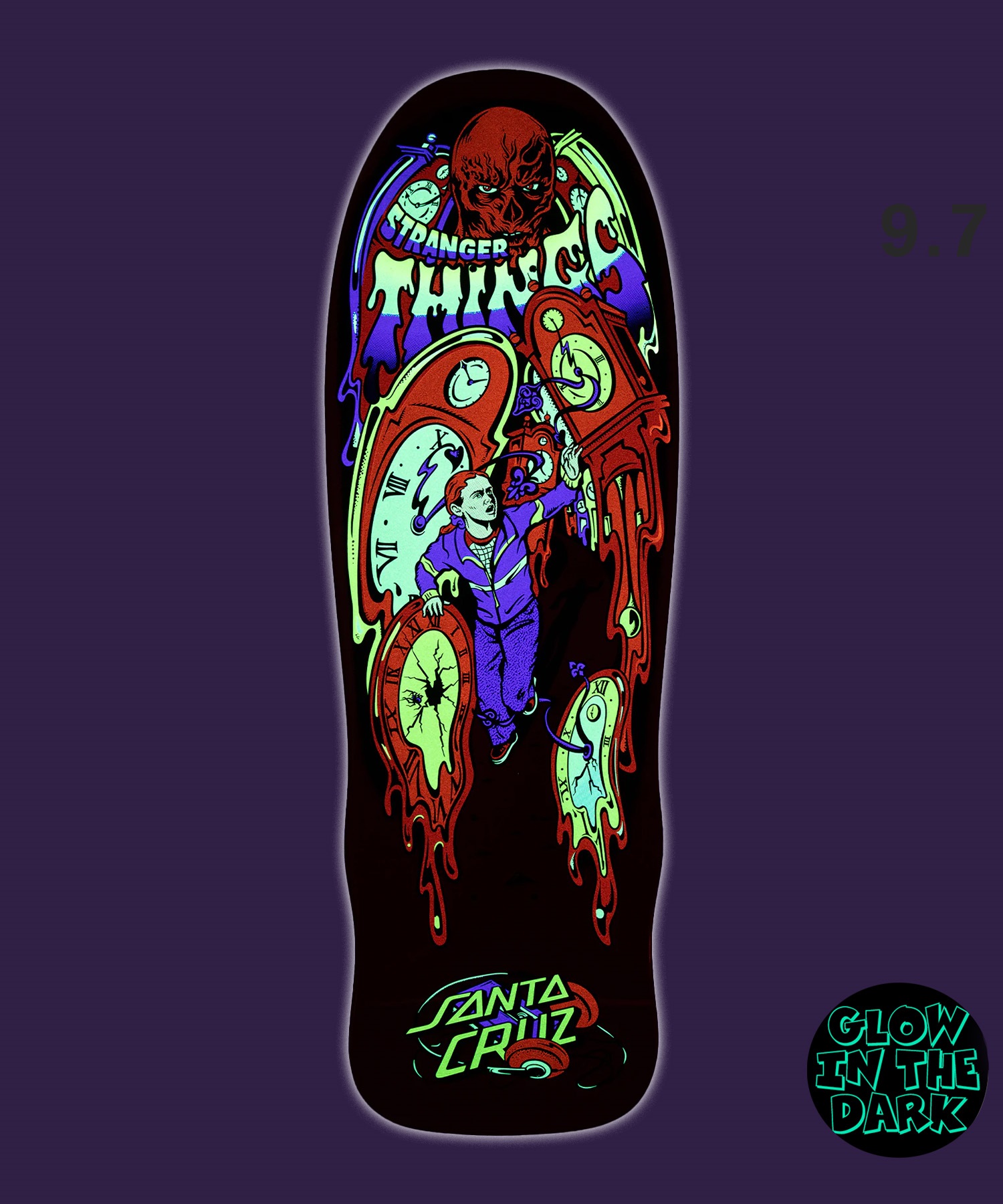 SANTA CRUZ サンタクルーズ スケートボード デッキ STRANGER THINGS 9.7inch GRABKE MAX MELTING CLOCK  海外ドラマ コラボ ムラサキスポーツ(RED-9.7inch)