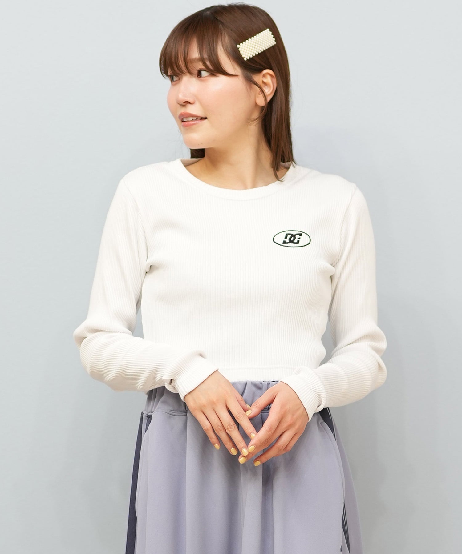 DC ディーシー 長袖 Tシャツ ロンT レディース クロップド丈 ショート丈 シンプル TELECO SHORT LS LLT254311(BES-M)