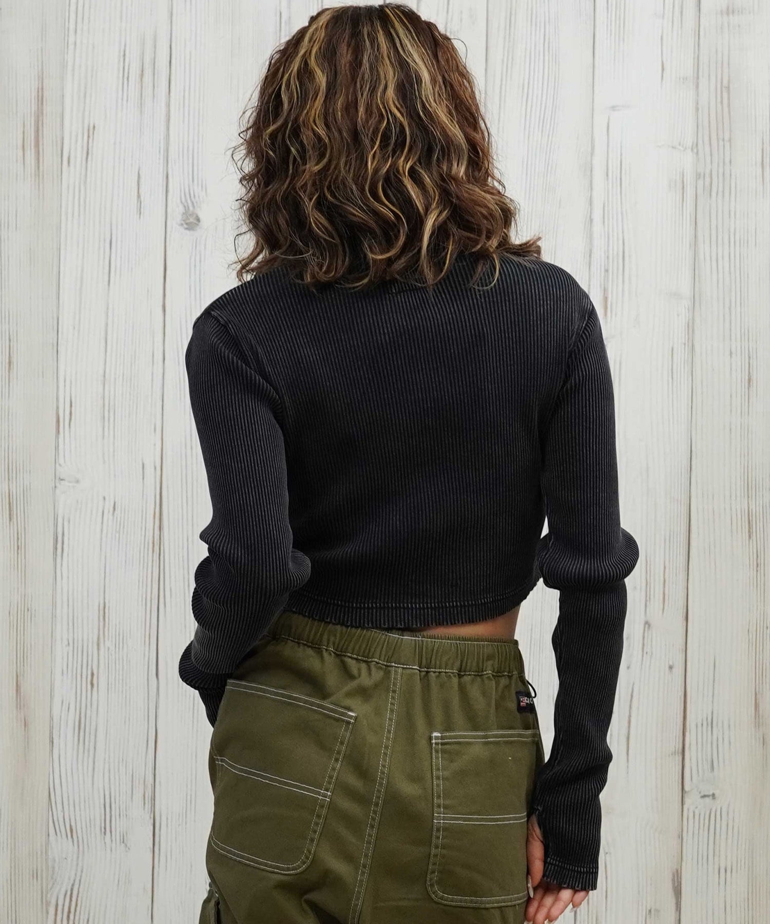 DC ディーシー 長袖 Tシャツ ロンT レディース クロップド丈 ショート丈 ハーフジップ LLT254312(BES-M)