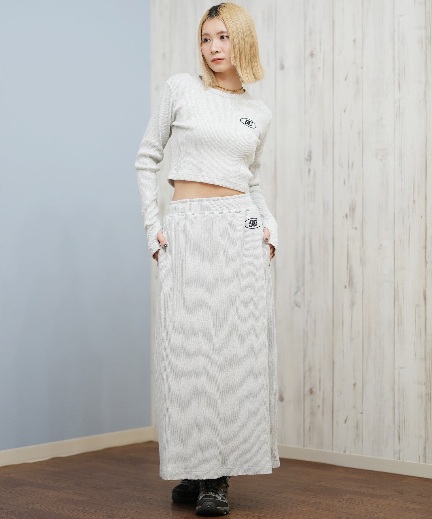 DC ディーシー スカート レディース ロングスカート リブ スリット LSK254318M ムラサキスポーツ限定(BKS-M)