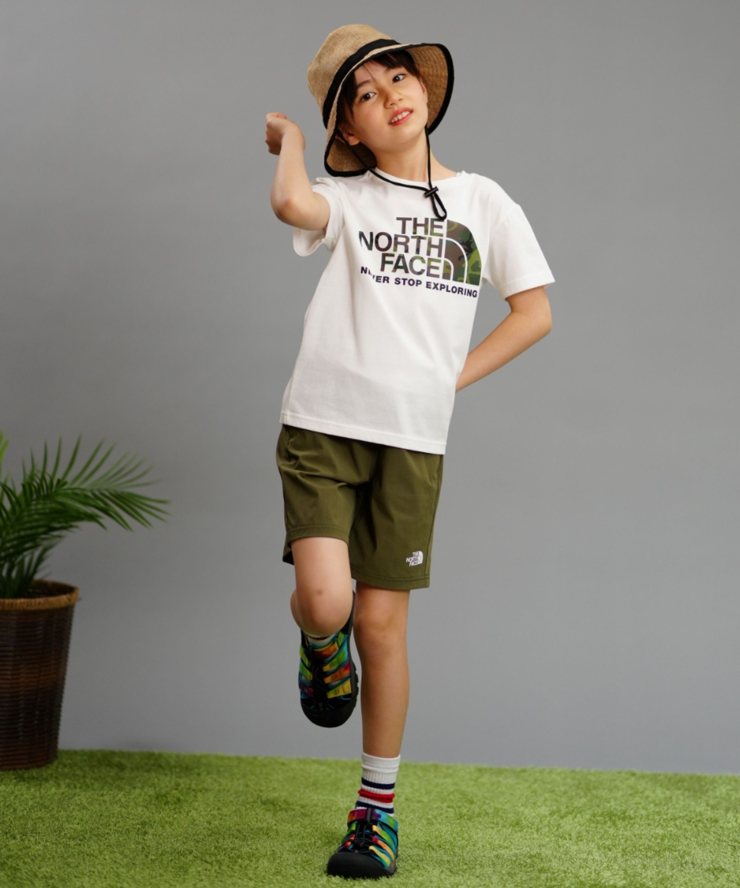 THE NORTH FACE ザ・ノース・フェイス Tシャツ キッズ 半袖 UVカット ショートスリーブカモロゴティー NTJ32359(WW-130cm)