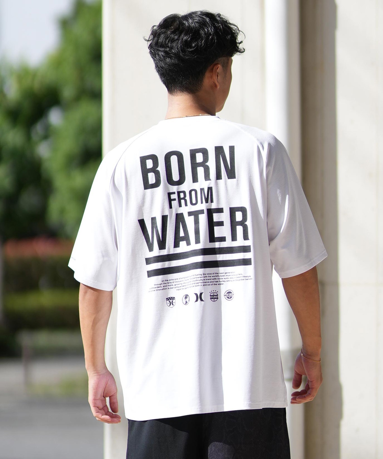 Hurley ハーレー ラッシュガード 半袖 メンズ Tシャツ バックプリント オーバーサイズ 水陸両用 UVカット MUSS251030(WHT-M)