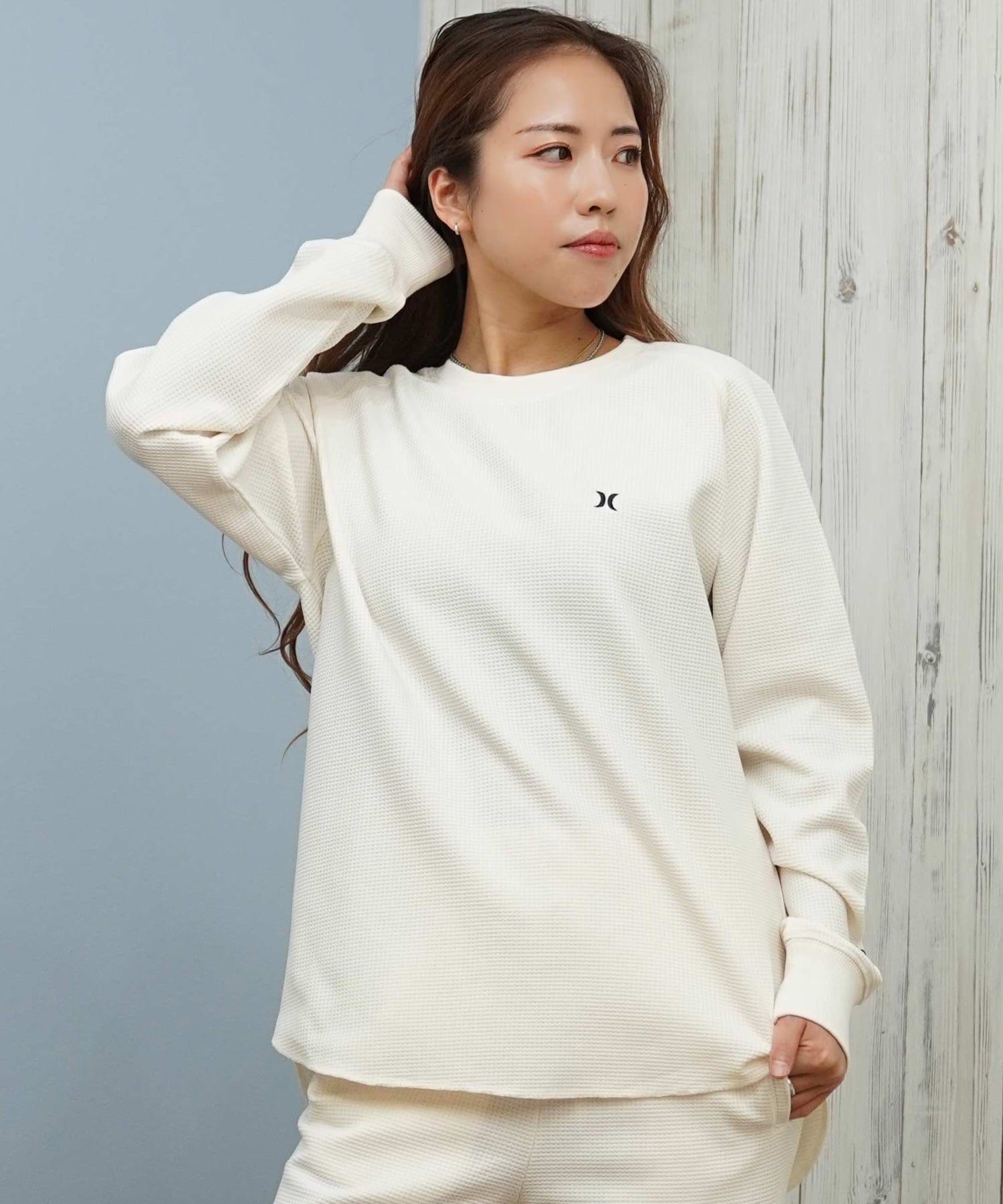 Hurley ハーレー 長袖 Tシャツ ロンT レディース サーマル ワッフル素材 ロゴ ワンポイント セットアップ対応 THERMAL LS TEE WCLS252046(OWHT-M)