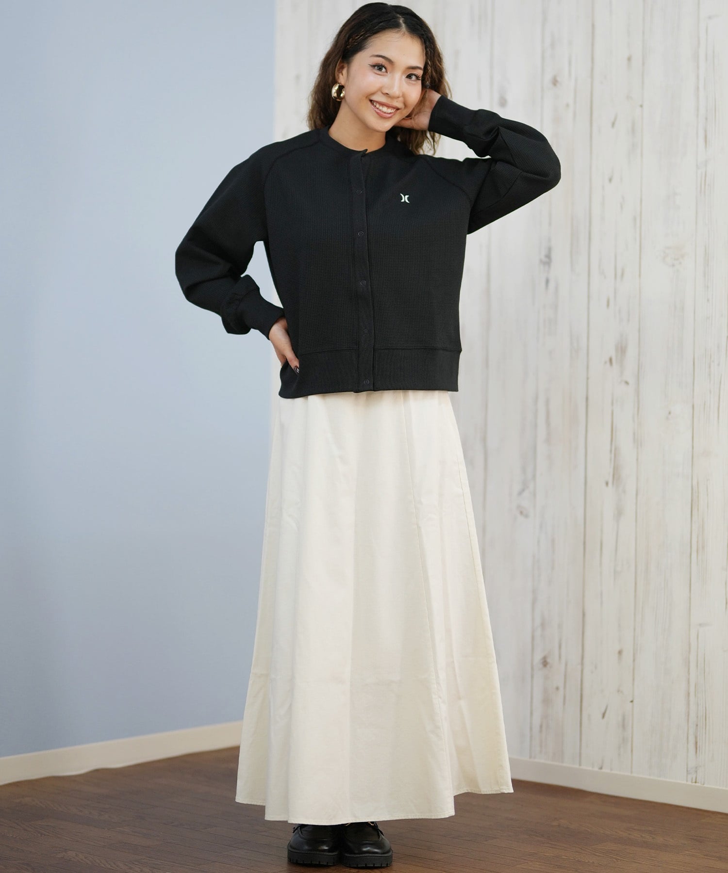 Hurley ハーレー カーディガン レディース シンプル ロゴ THERMAL CARDIGAN WCLS252047(BLK-M)