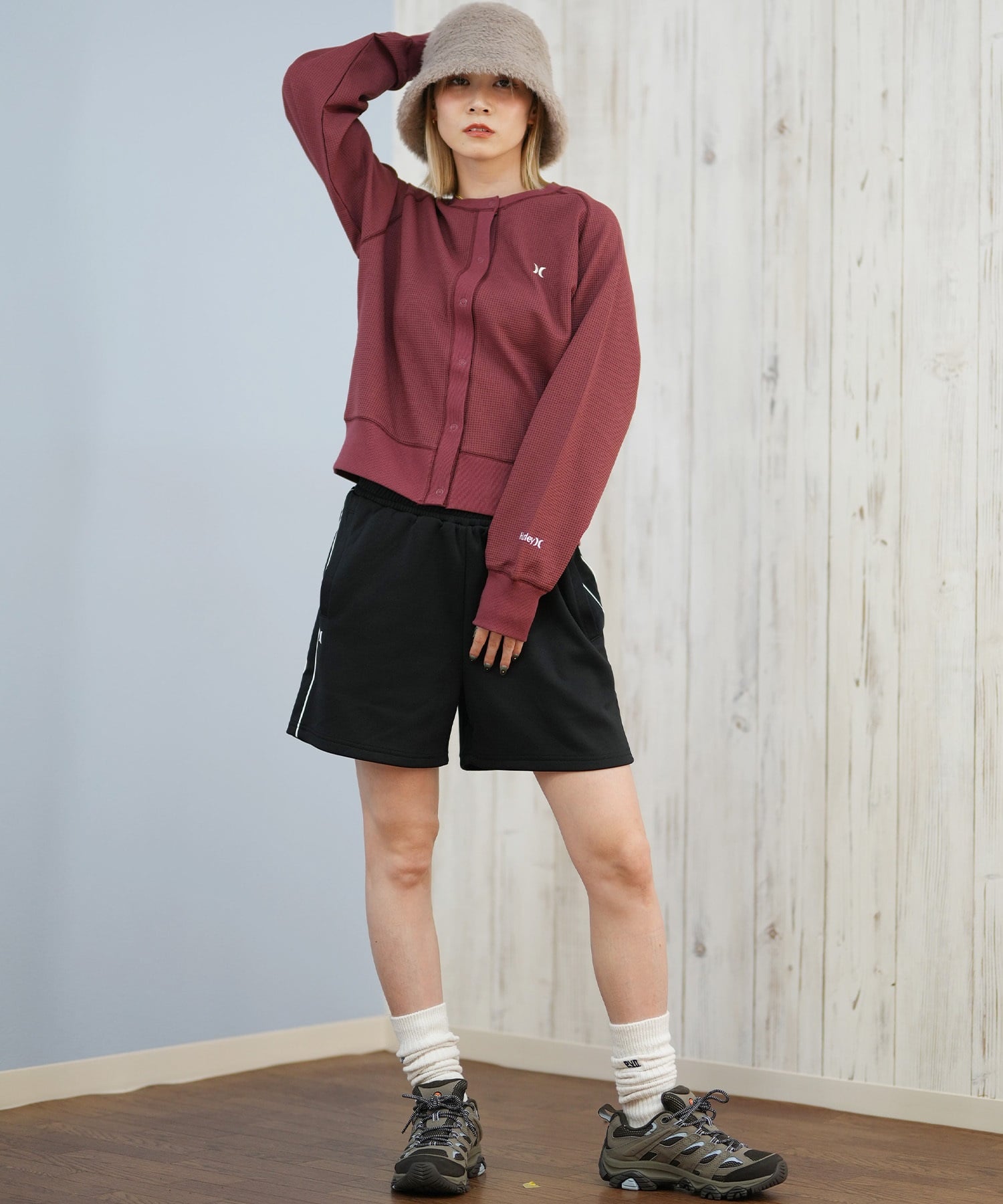 Hurley ハーレー カーディガン レディース シンプル ロゴ THERMAL CARDIGAN WCLS252047(BLK-M)