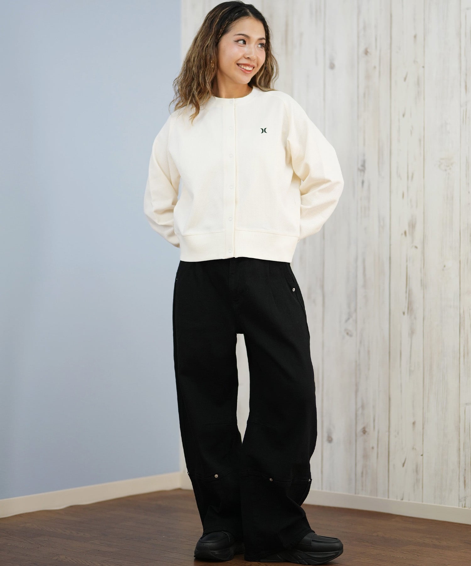 Hurley ハーレー カーディガン レディース シンプル ロゴ THERMAL CARDIGAN WCLS252047(BLK-M)