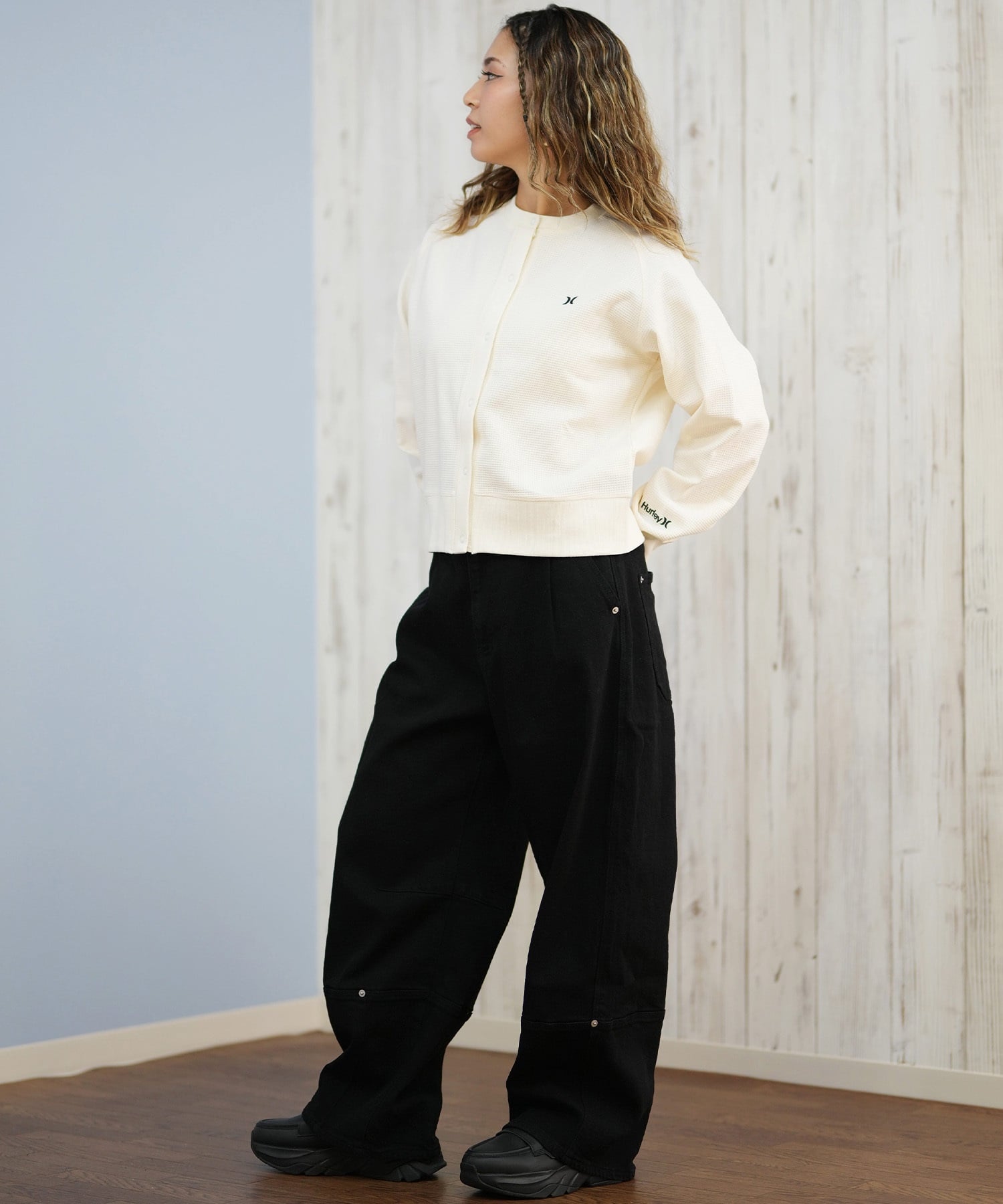 Hurley ハーレー カーディガン レディース シンプル ロゴ THERMAL CARDIGAN WCLS252047(BLK-M)