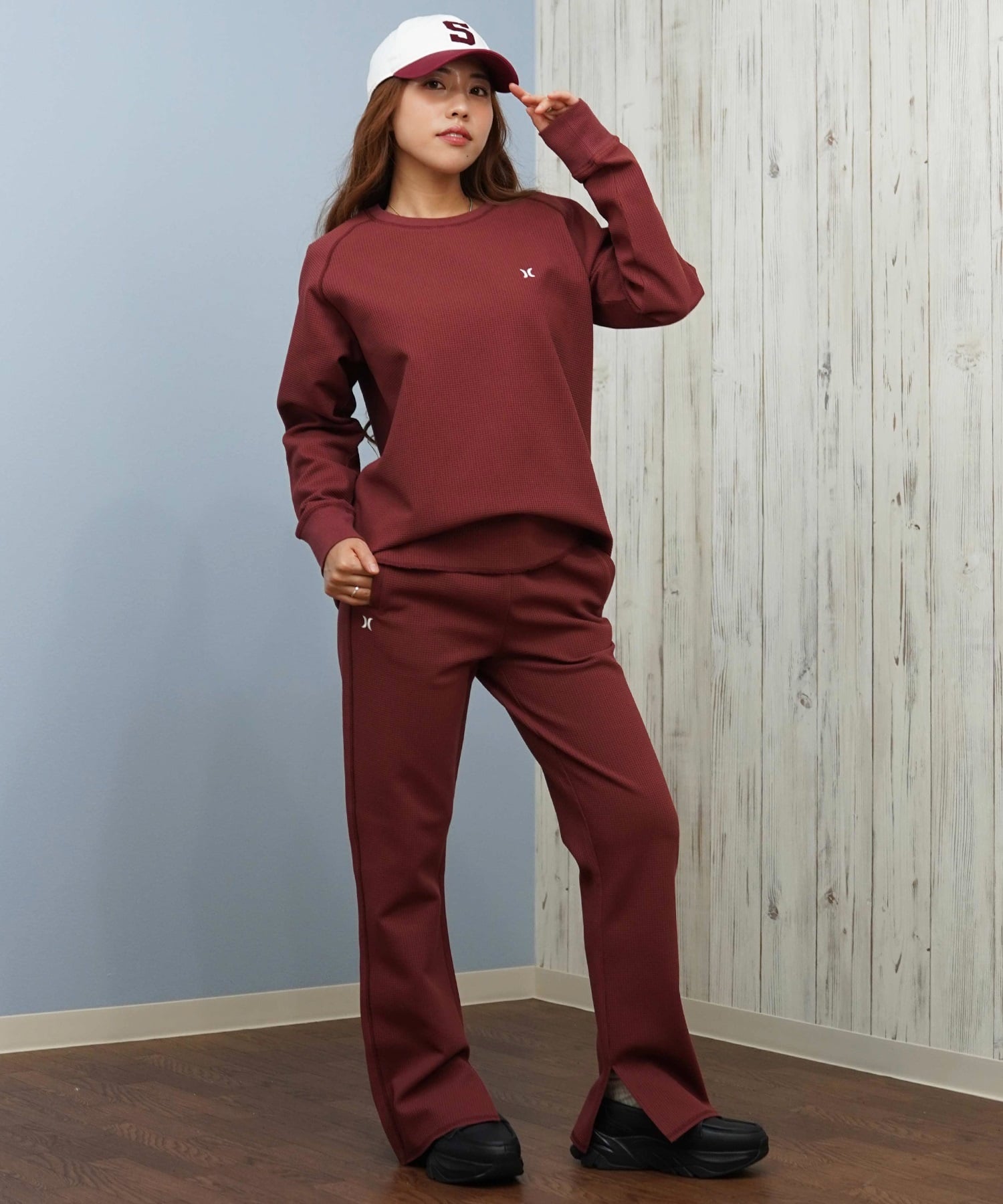 Hurley ハーレー ロングパンツ レディース サーマル ワッフル素材 ロゴ ワンポイント セットアップ対応 THERMAL PANTS WCPT252049(OWHT-M)