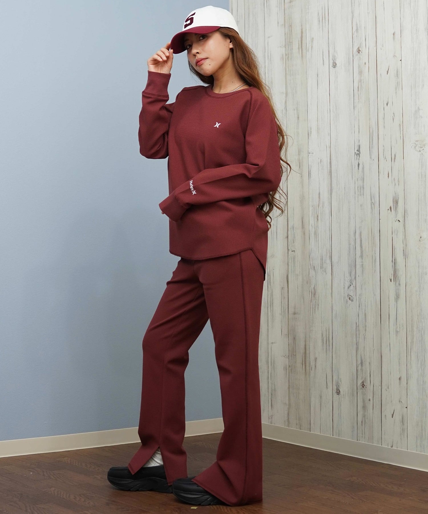 Hurley ハーレー ロングパンツ レディース サーマル ワッフル素材 ロゴ ワンポイント セットアップ対応 THERMAL PANTS WCPT252049(OWHT-M)