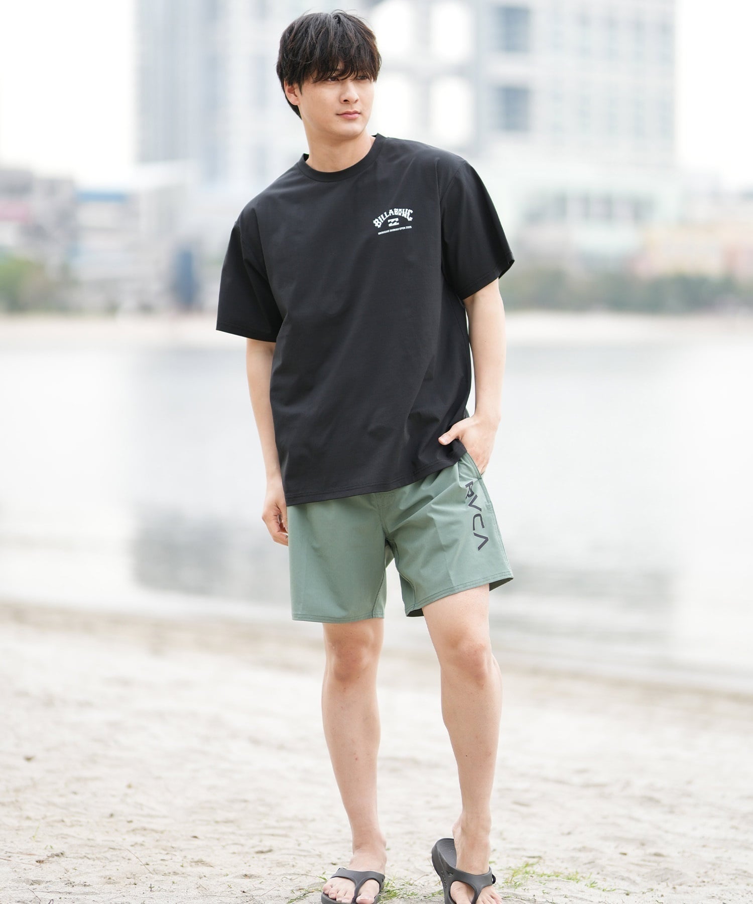 BILLABONG ビラボン 半袖 Tシャツ メンズ SHONAN OPEN SURFFLEX UVケアラッシュガード BF01A-U08 湘南オープン限定商品(BLK-S)