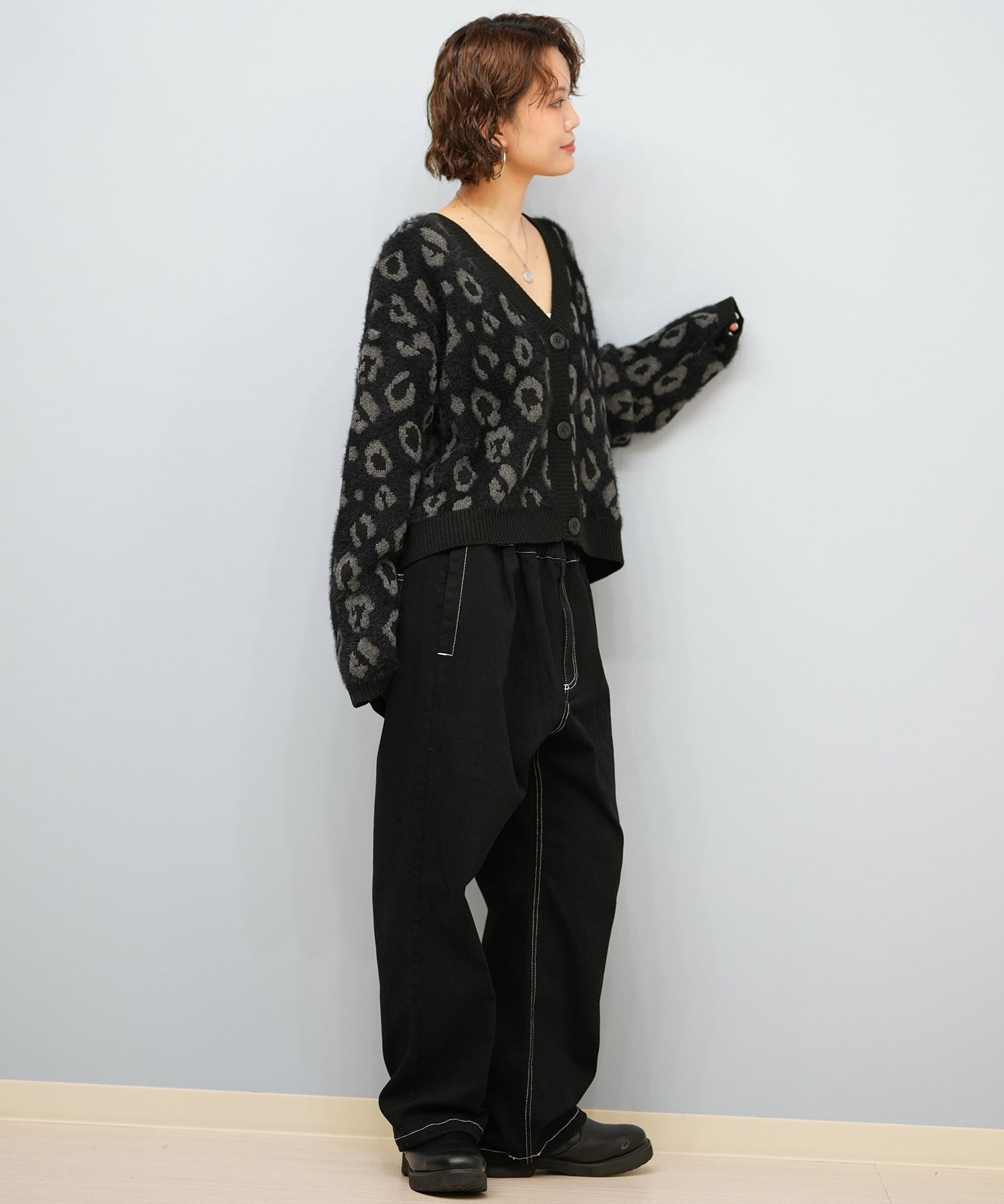 BILLABONG ビラボン ニット セーター カーディガン レディース ヒョウ柄 レオパード柄 バックプリント BF014-U05 ムラサキスポーツ限定(BLK-M)