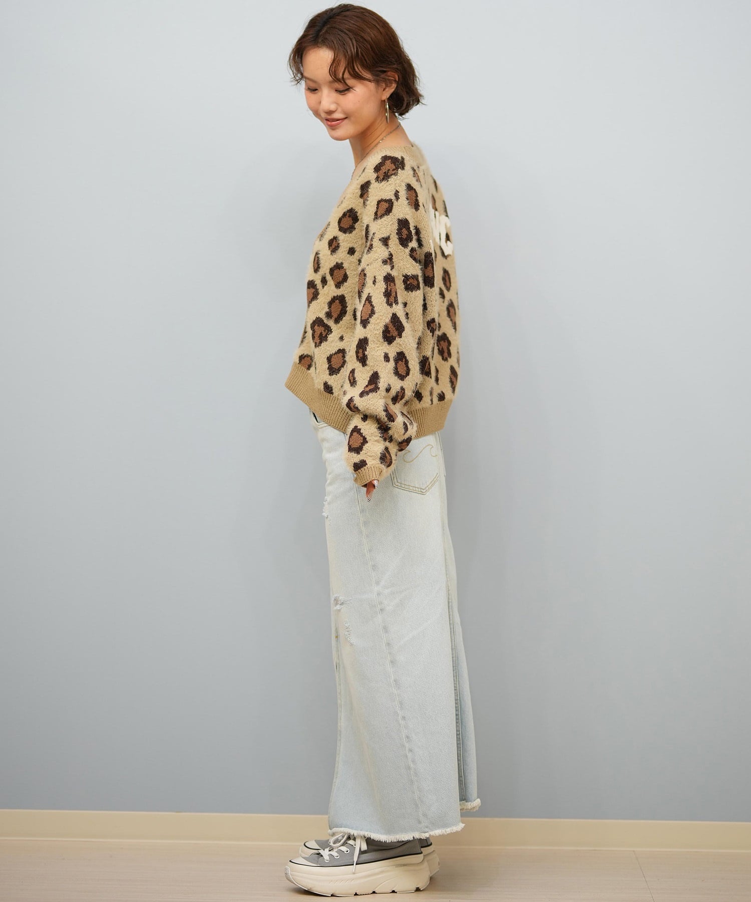 BILLABONG ビラボン ニット セーター カーディガン レディース ヒョウ柄 レオパード柄 バックプリント BF014-U05 ムラサキスポーツ限定(BLK-M)