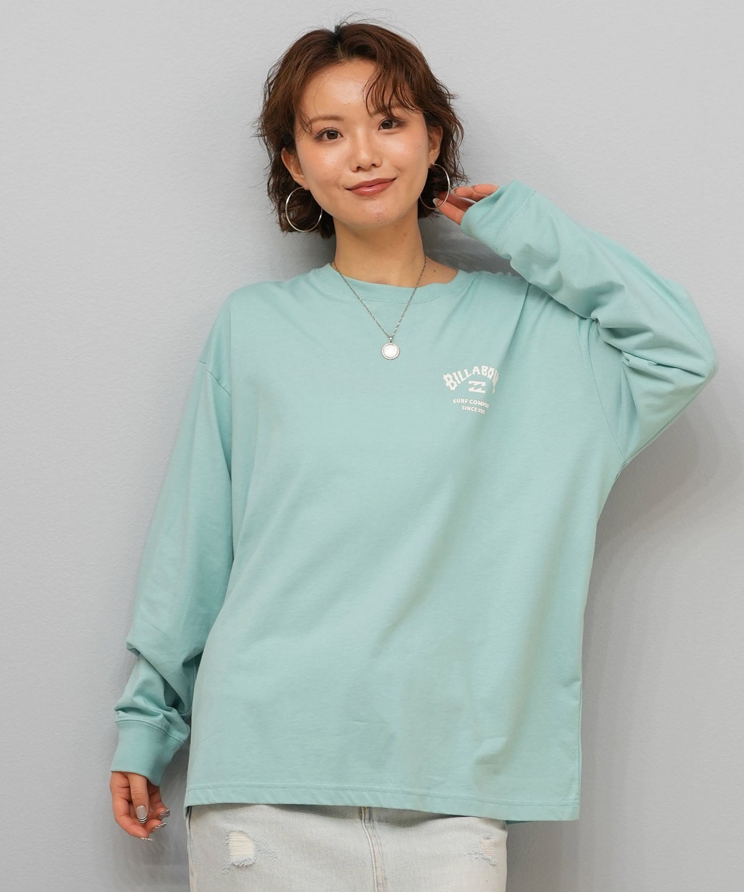 BILLABONG ビラボン 長袖 Tシャツ ロンT レディース バックプリント SQUARE LOGO BOY FIT LS TEE BF014-052(BLK-M)