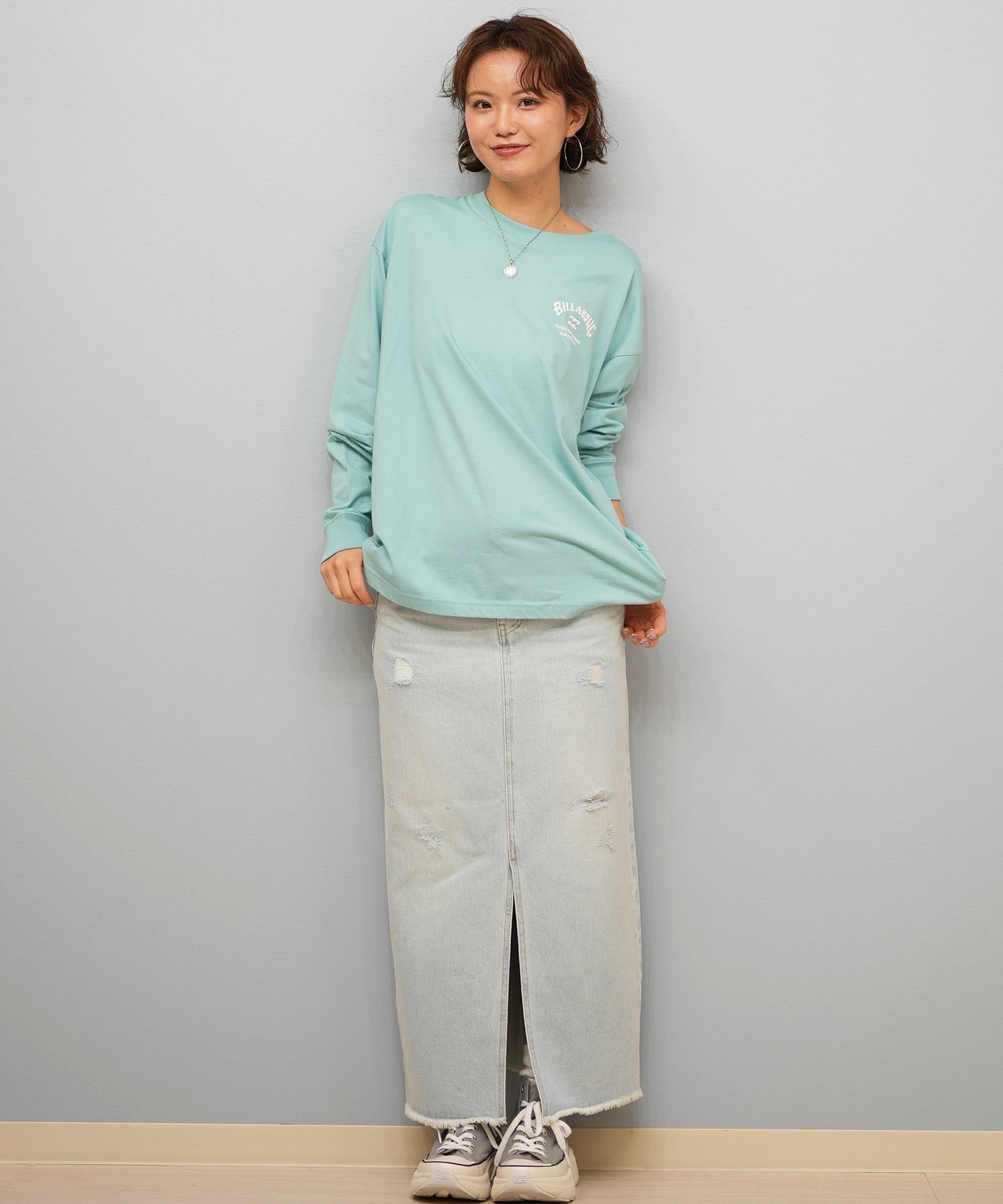 BILLABONG ビラボン 長袖 Tシャツ ロンT レディース バックプリント SQUARE LOGO BOY FIT LS TEE BF014-052(BLK-M)