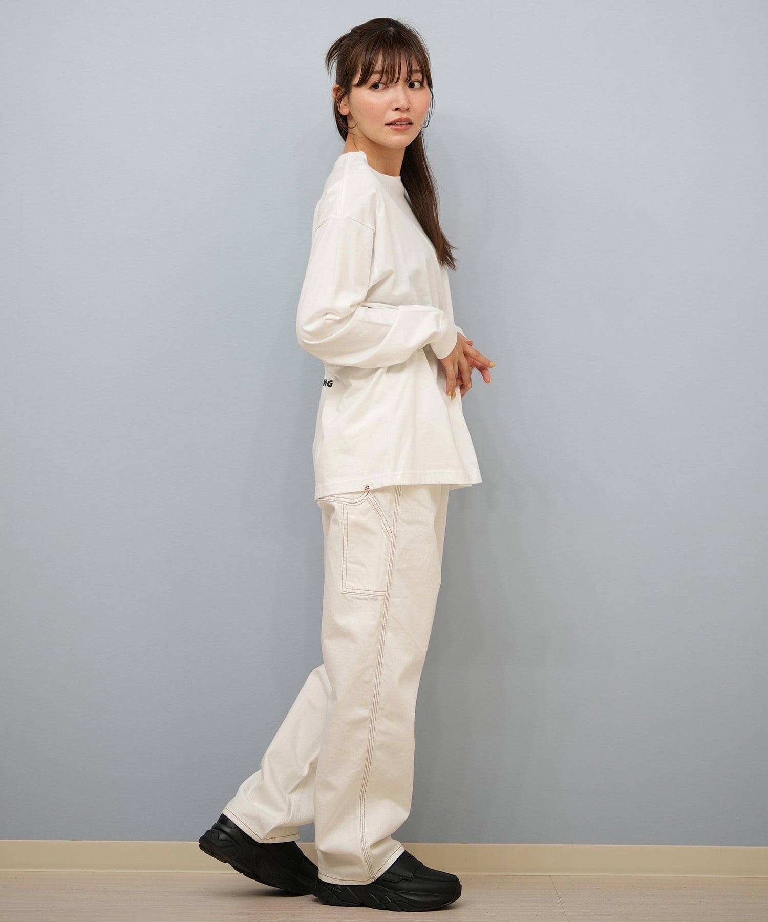 BILLABONG ビラボン 長袖 Tシャツ ロンT レディース バックプリント SQUARE LOGO BOY FIT LS TEE BF014-052(BLK-M)