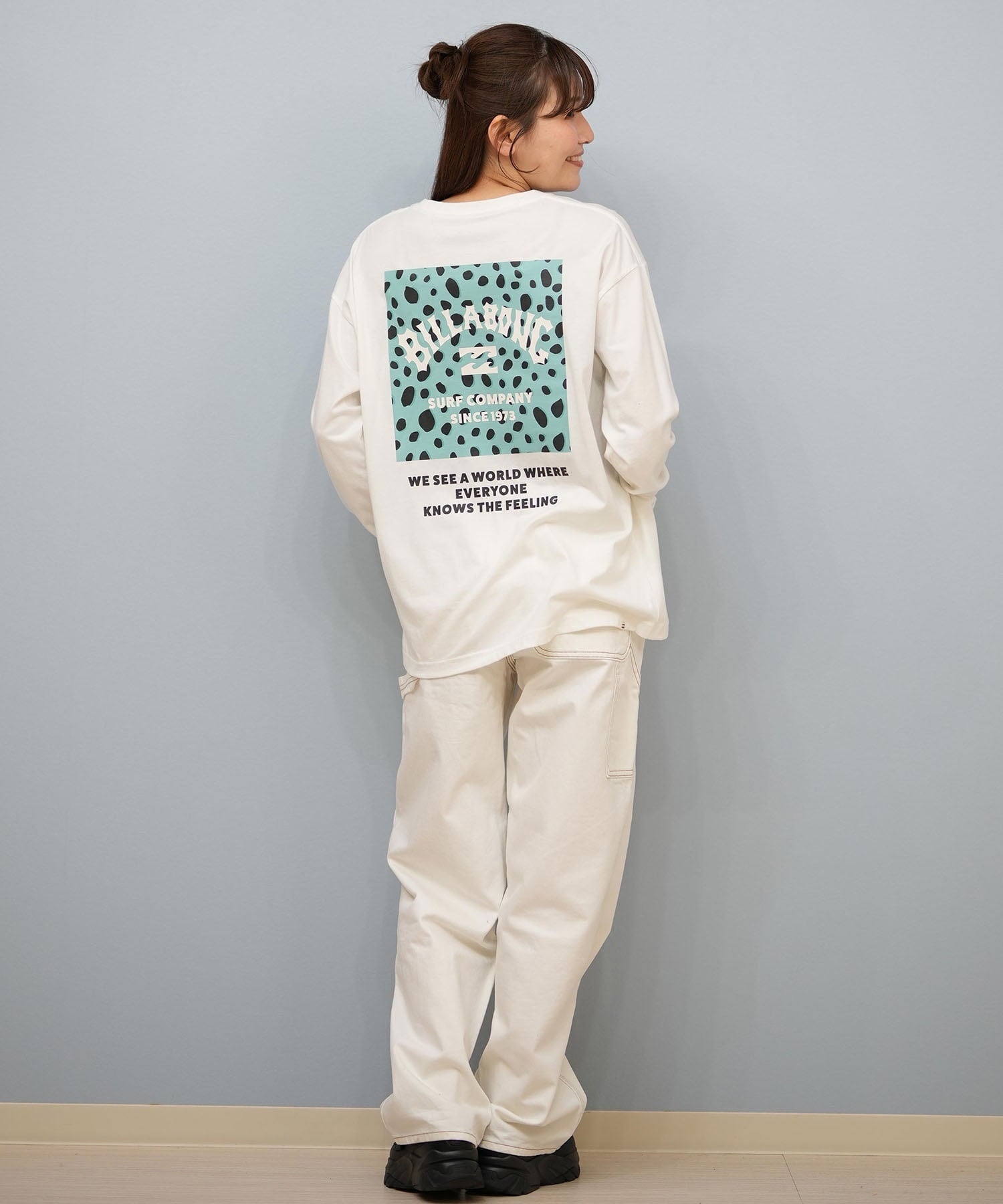 BILLABONG ビラボン 長袖 Tシャツ ロンT レディース バックプリント SQUARE LOGO BOY FIT LS TEE BF014-052(BLK-M)