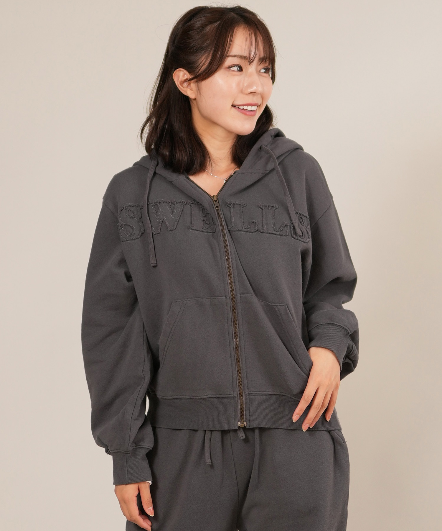 RIKKA FEMME リッカファム ジップアップ パーカー レディース スウェット フーディー ロゴ ワッペン 裏毛 セットアップ対応 RF25FW09(CGY-FREE)