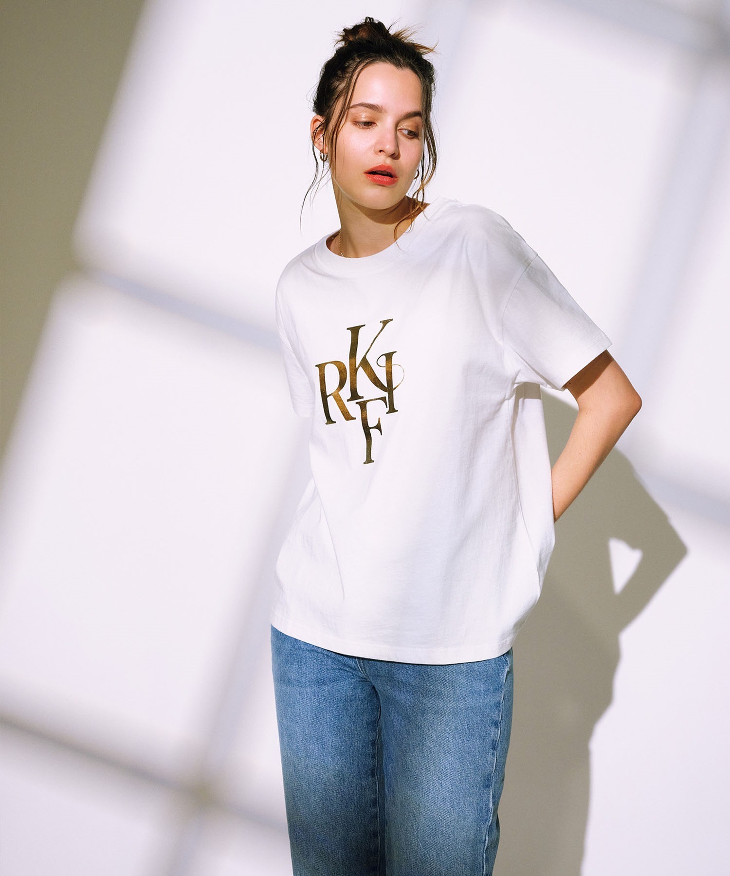 RIKKA FEMME リッカファム 半袖 Tシャツ レディース 箔プリント RF25SS09(WT/GD-FREE)