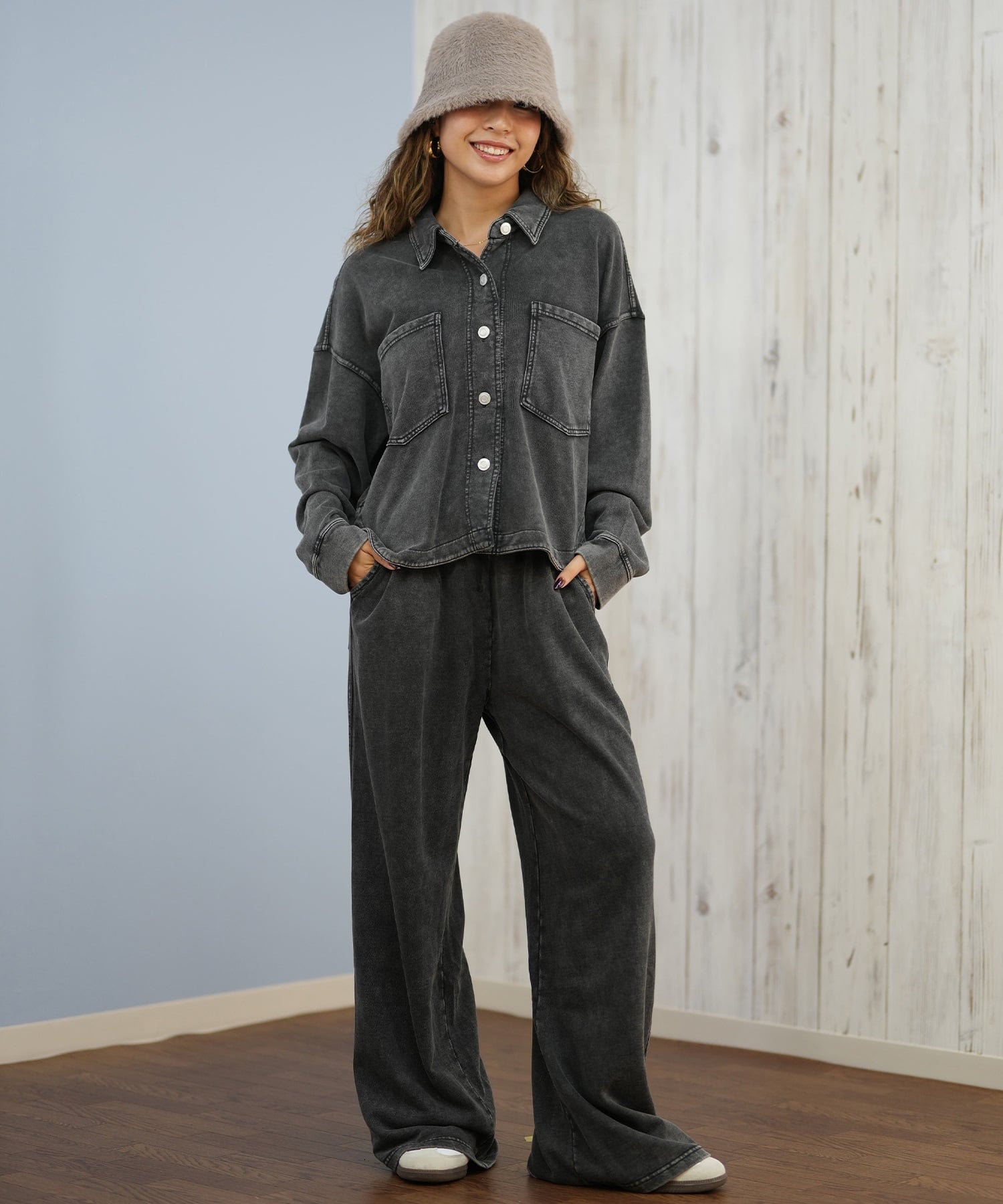 RIKKA FEMME リッカファム ロングパンツ レディース デニム スウェットパンツ セットアップ対応 RF25FW20(BLK-SM)