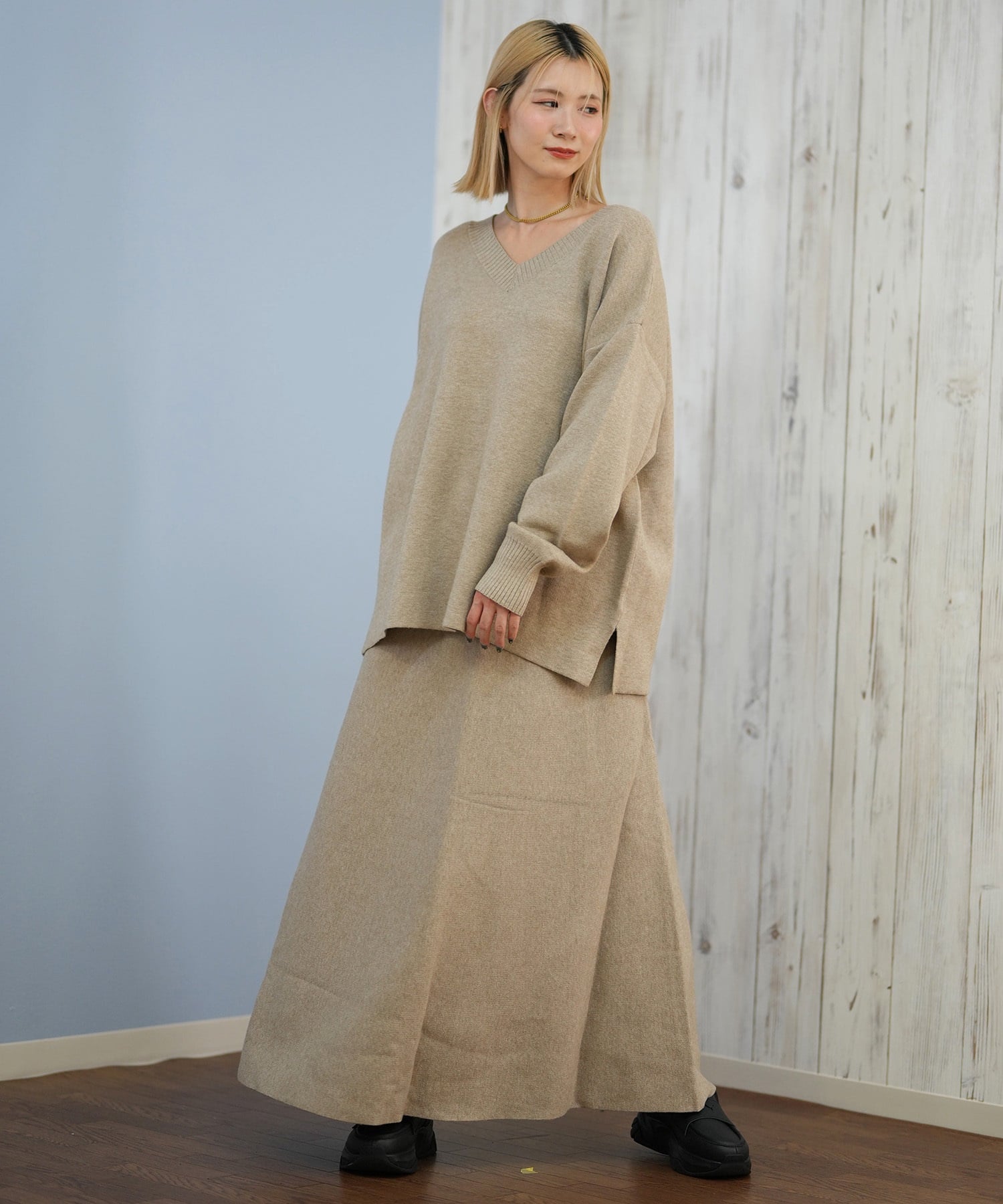 RIKKA FEMME リッカファム ロングスカート レディース リブニットスカート セットアップ対応 RF25FW15(GRY-FREE)