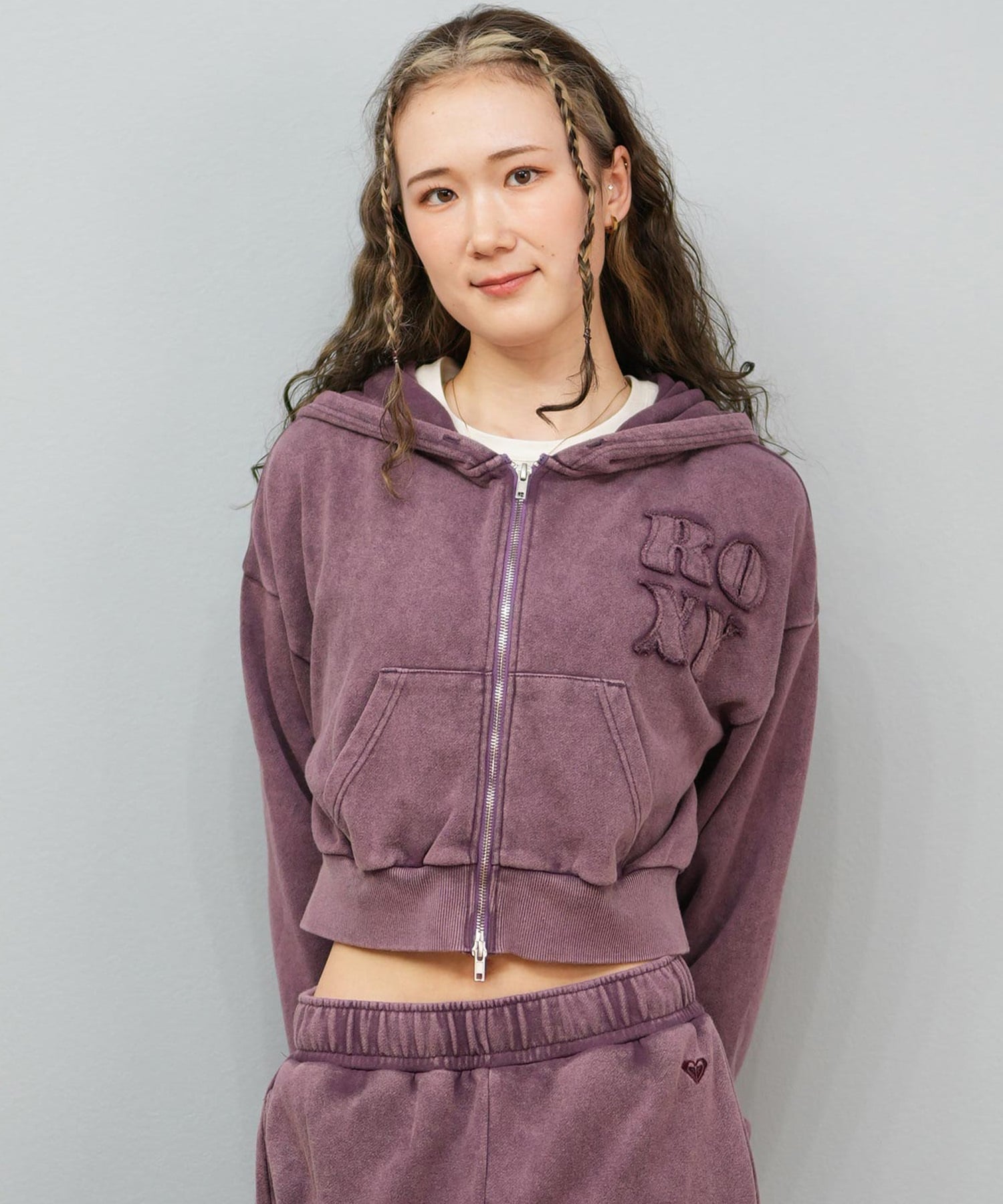 ROXY ロキシー ジップアップ パーカー レディース ウォッシュ加工 クロップド丈 ショート丈 セットアップ対応 YOLO ZIP RZP254034(BBK-S)