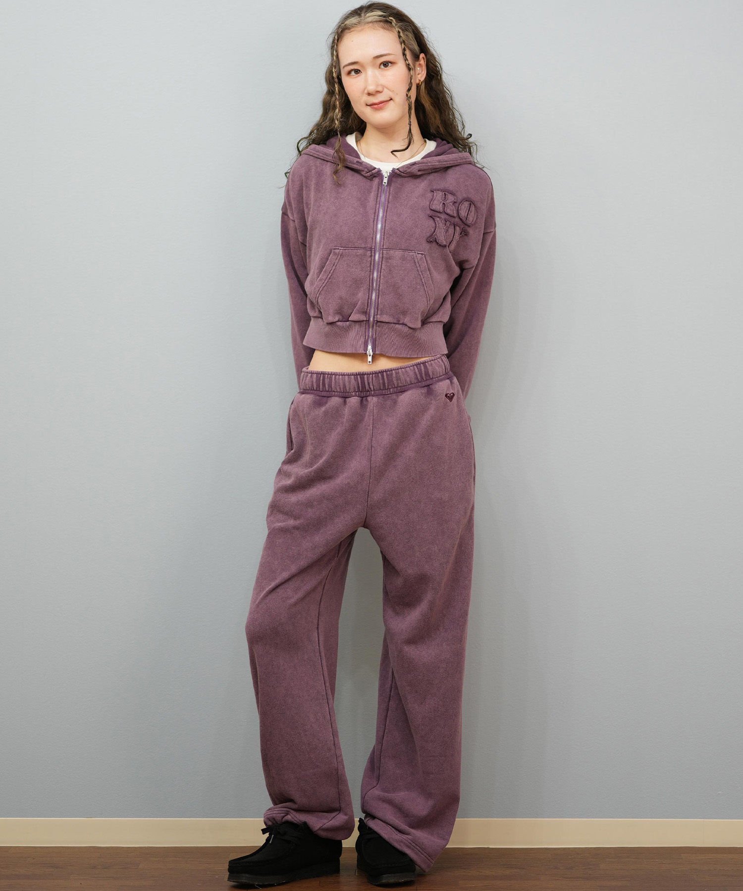 ROXY ロキシー ジップアップ パーカー レディース ウォッシュ加工 クロップド丈 ショート丈 セットアップ対応 YOLO ZIP RZP254034(BBK-S)