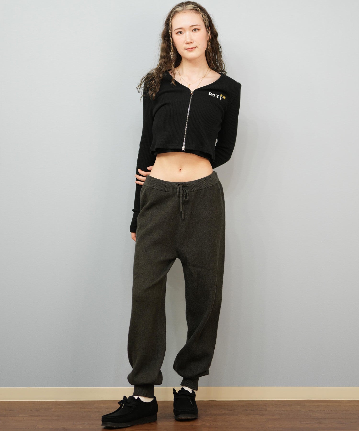 ROXY ロキシー ニット セーター カーディガン レディース クロップド丈 ショート丈 2点セット RDK254010(BLK-M)