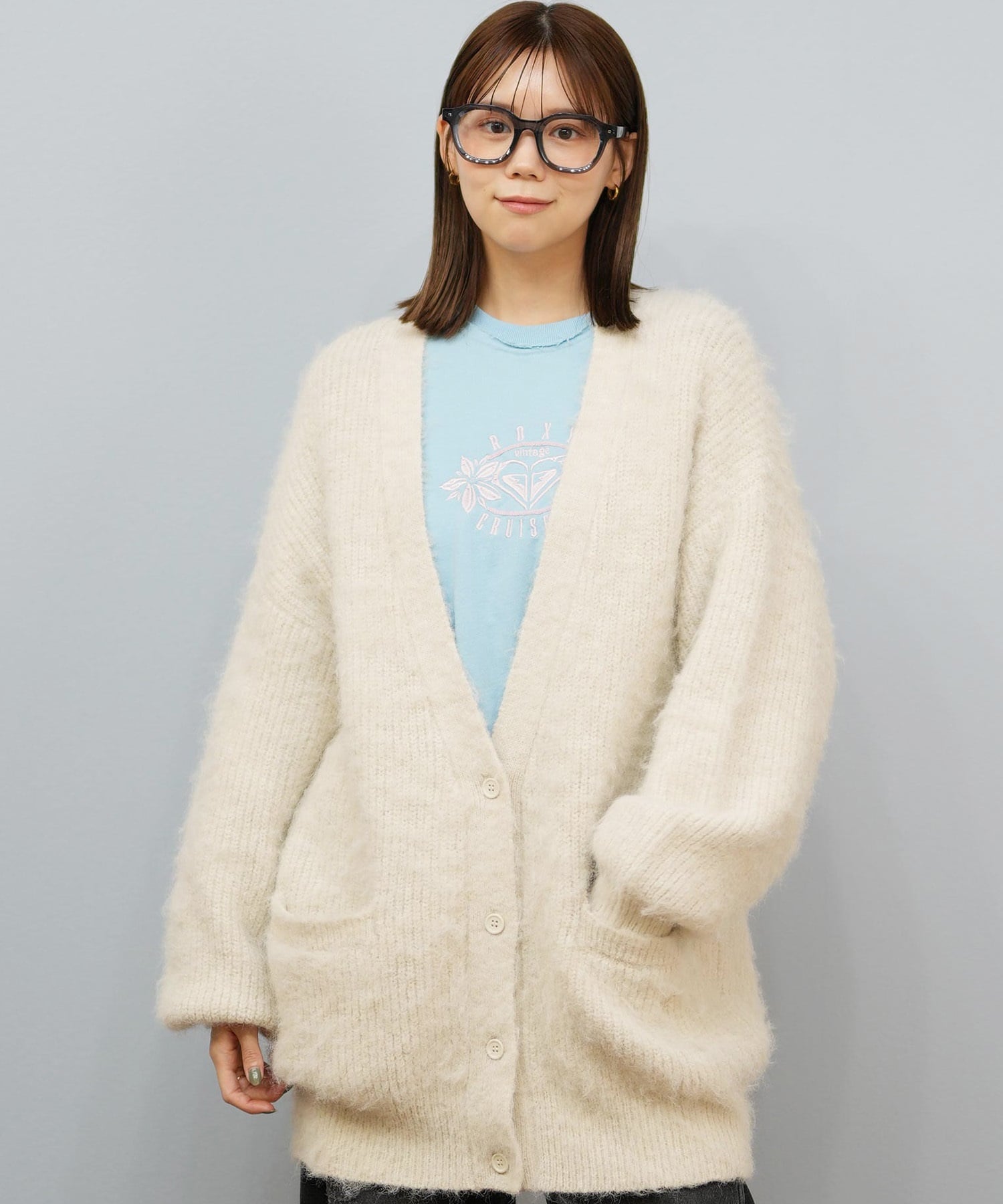 ROXY ロキシー ニット セーター カーディガン レディース ロング シンプル ロゴ MY HEART ウィメンズ カーディガン RSR254602T(BLK-M)