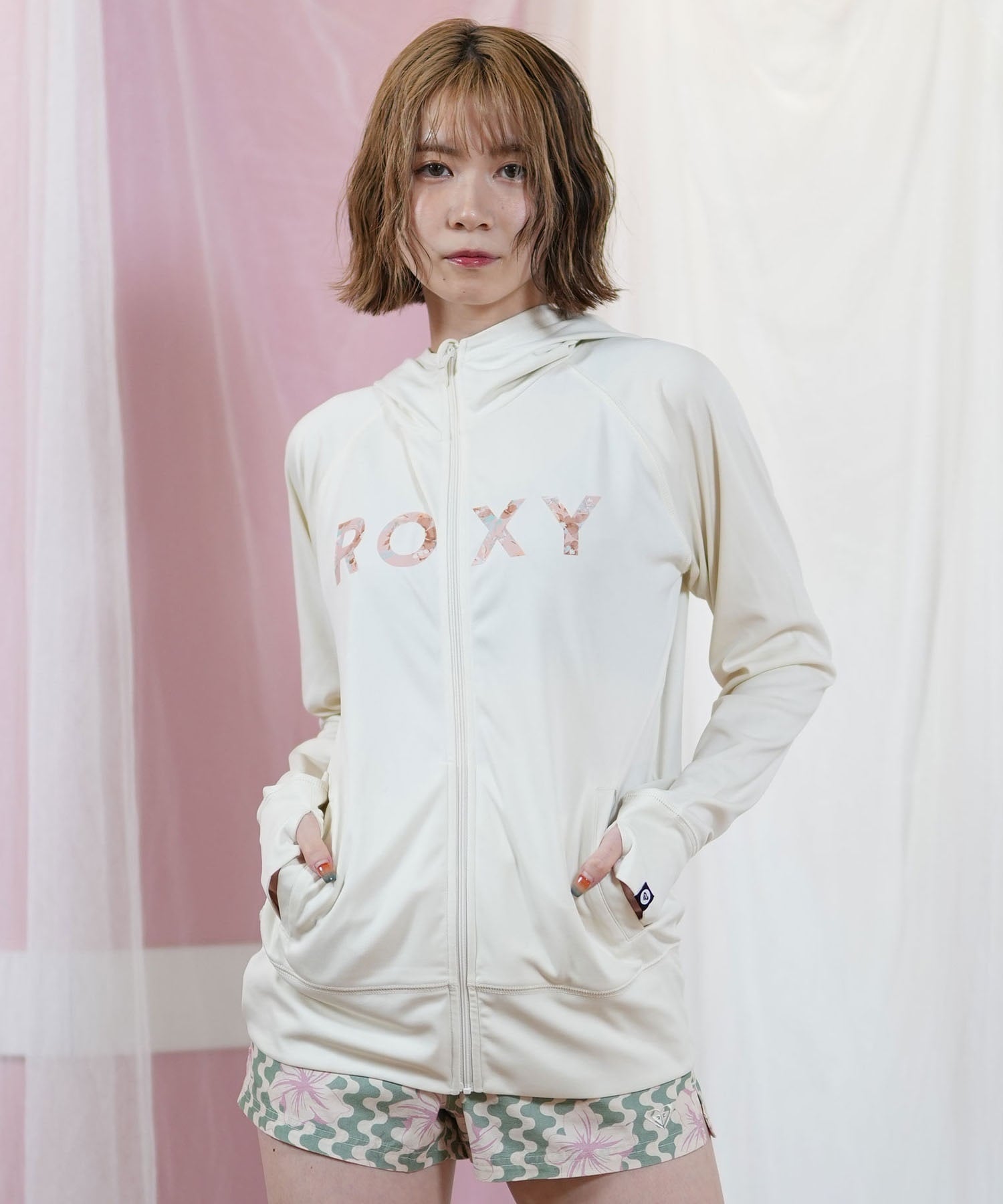 ROXY ロキシー ラッシュガード レディース パーカー ジップアップ 長袖 水陸両用 UVカット ARTSY FLORAL LOGO PARKA RLY251041(BLU-S)