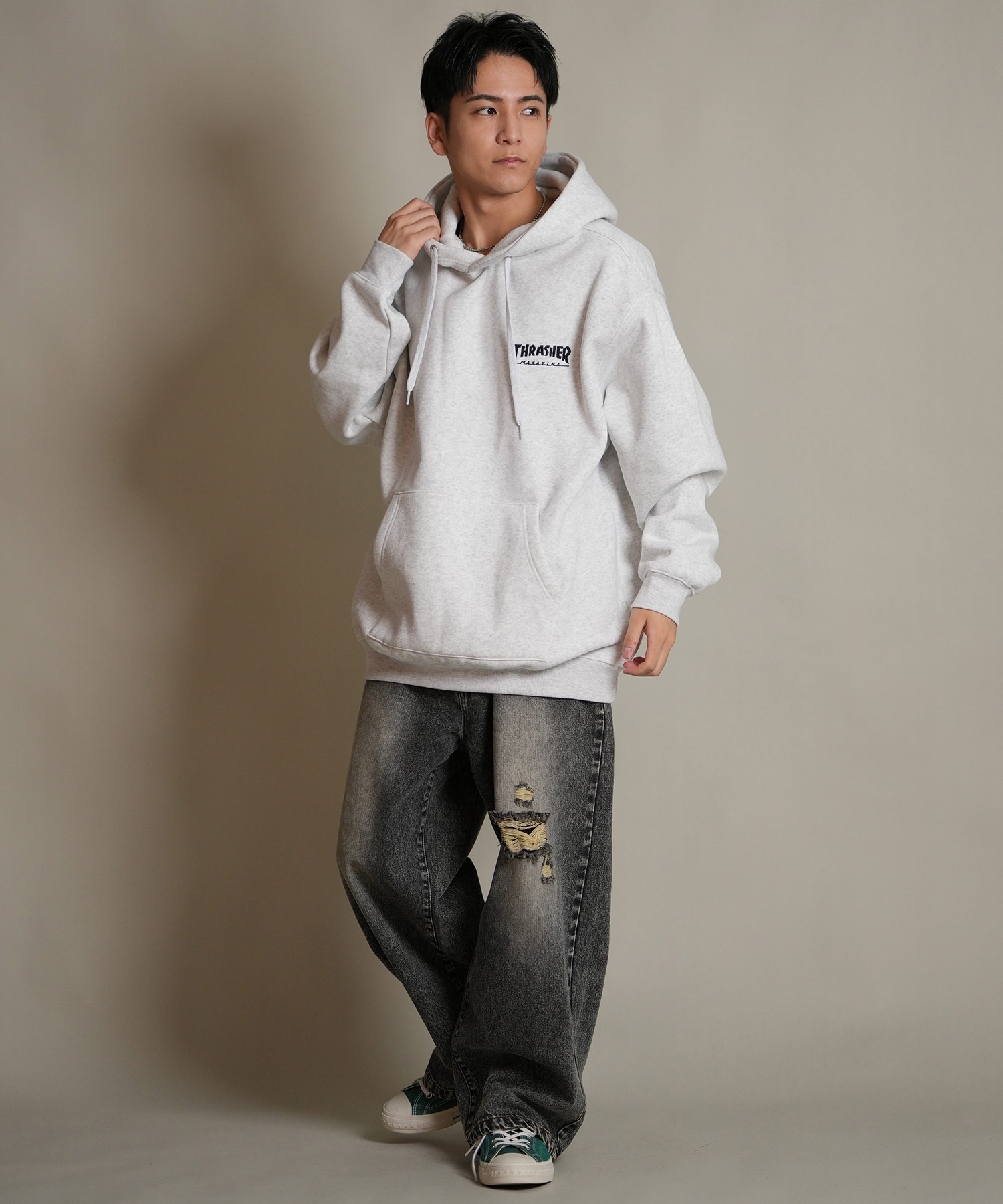 THRASHER スラッシャー プルオーバー パーカー メンズ スウェット フーディー バックプリント 裏起毛 254TH1PK066(WHT-M)