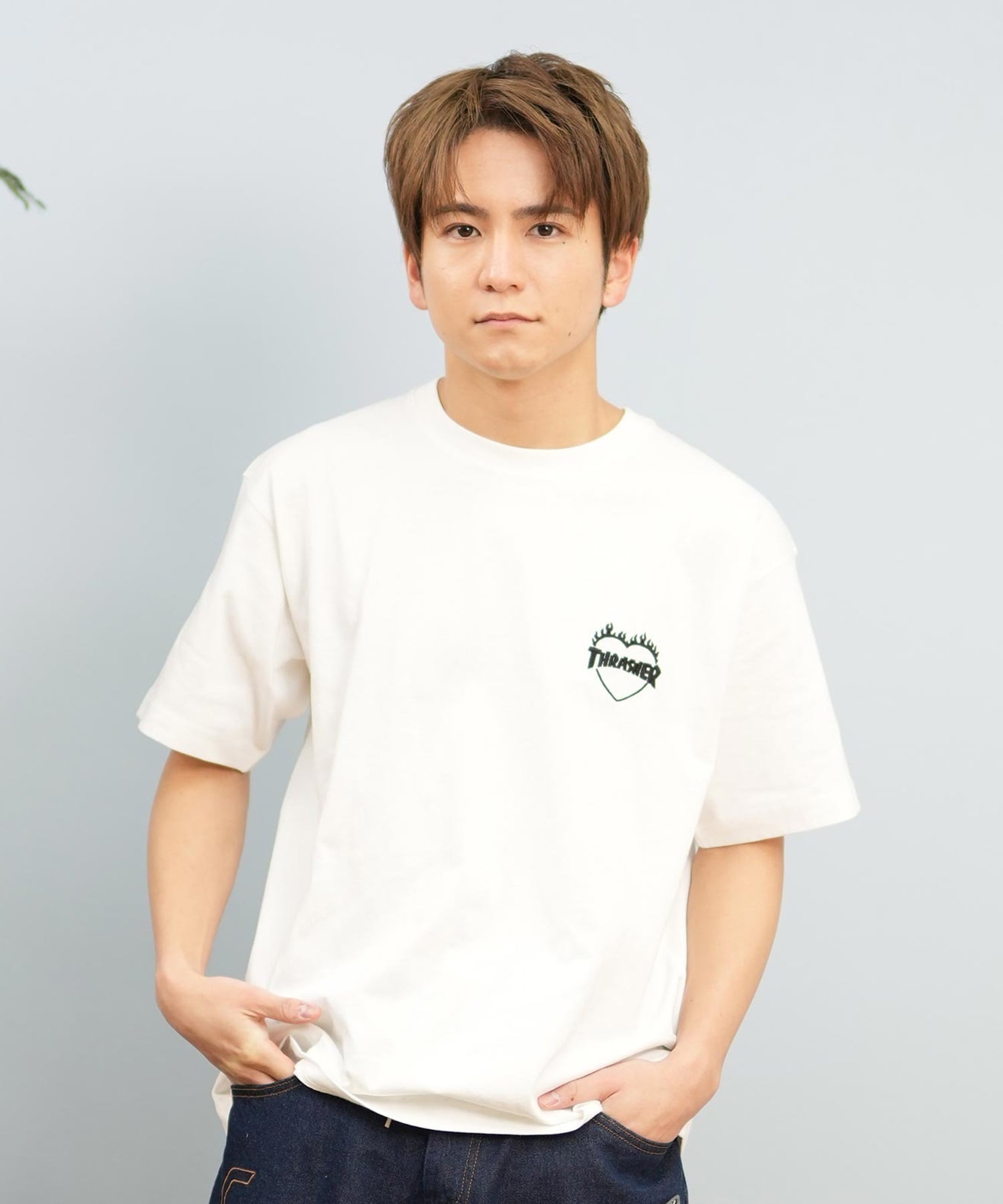 THRASHER スラッシャー 半袖 Tシャツ メンズ フロント刺繍 オーバーサイズ 252TH1ST040 ムラサキスポーツ限定(WHT-S)