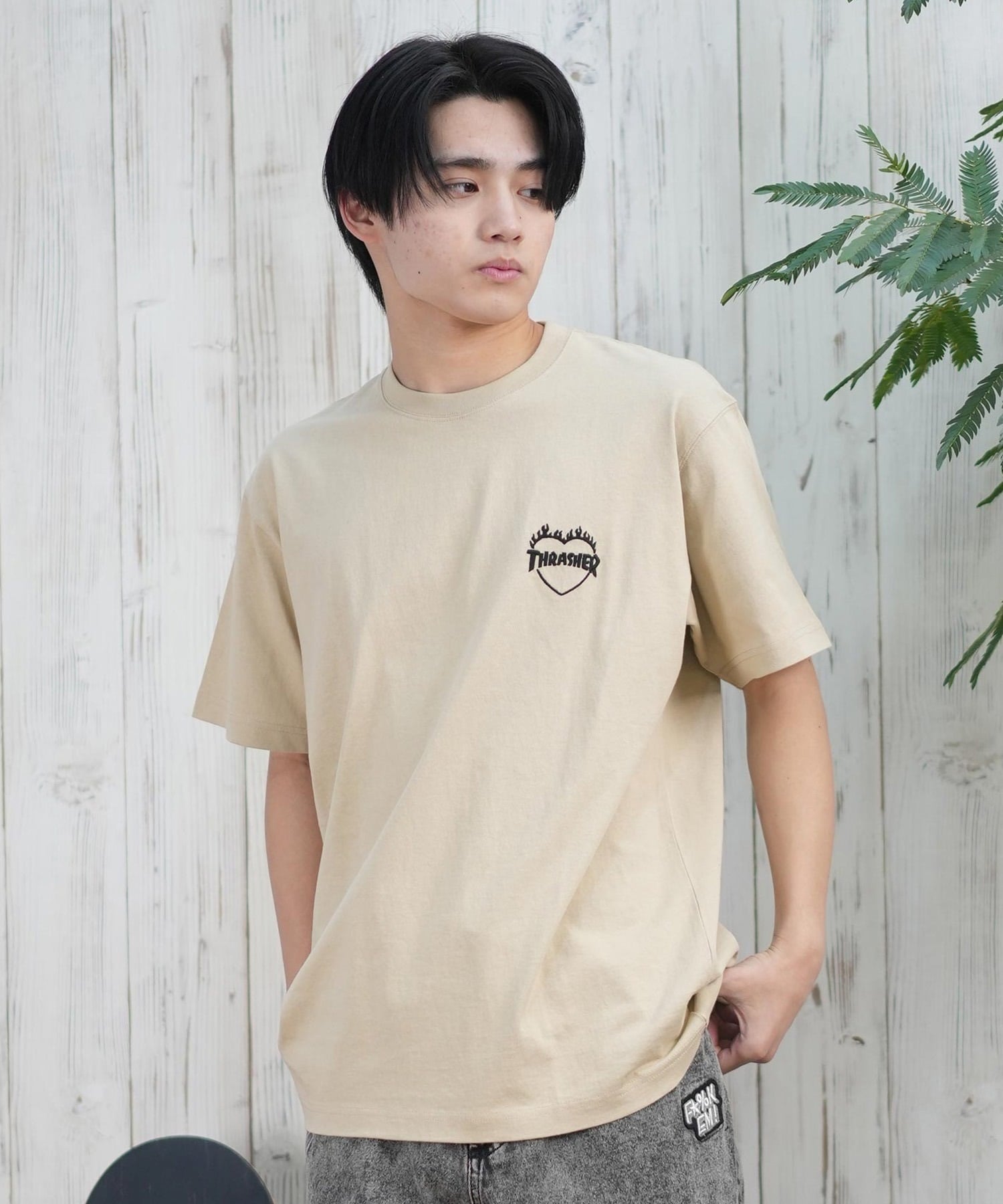 THRASHER スラッシャー 半袖 Tシャツ メンズ フロント刺繍 オーバーサイズ 252TH1ST040 ムラサキスポーツ限定(WHT-S)
