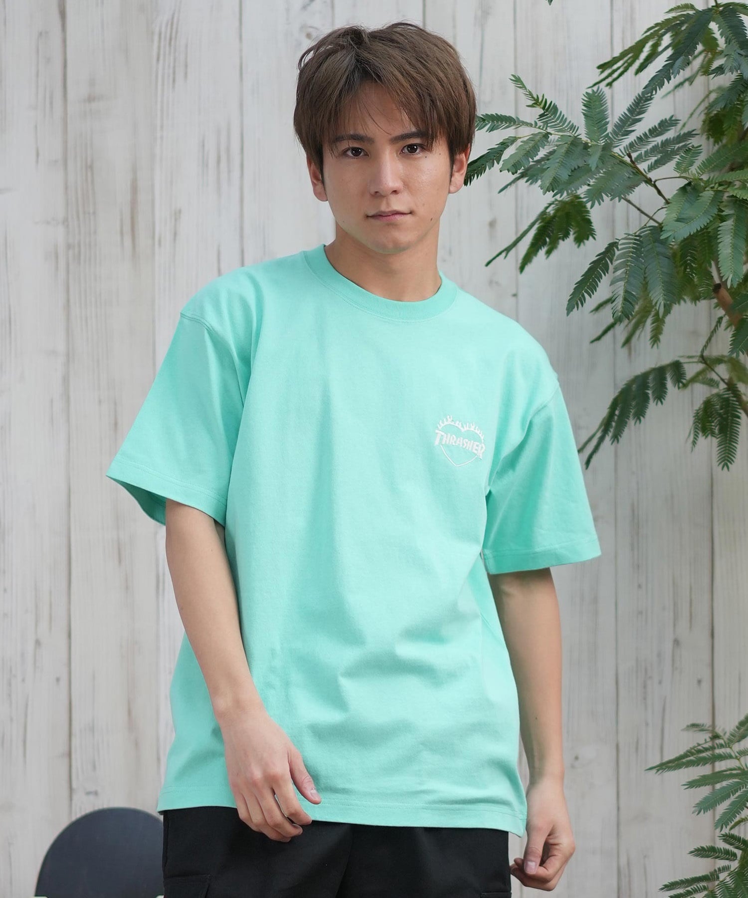 THRASHER スラッシャー 半袖 Tシャツ メンズ フロント刺繍 オーバーサイズ 252TH1ST040 ムラサキスポーツ限定(WHT-S)