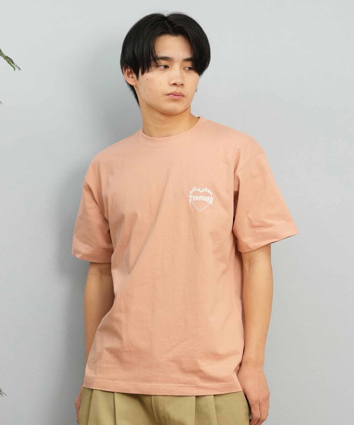 THRASHER スラッシャー 半袖 Tシャツ メンズ フロント刺繍 オーバーサイズ 252TH1ST040 ムラサキスポーツ限定(WHT-S)