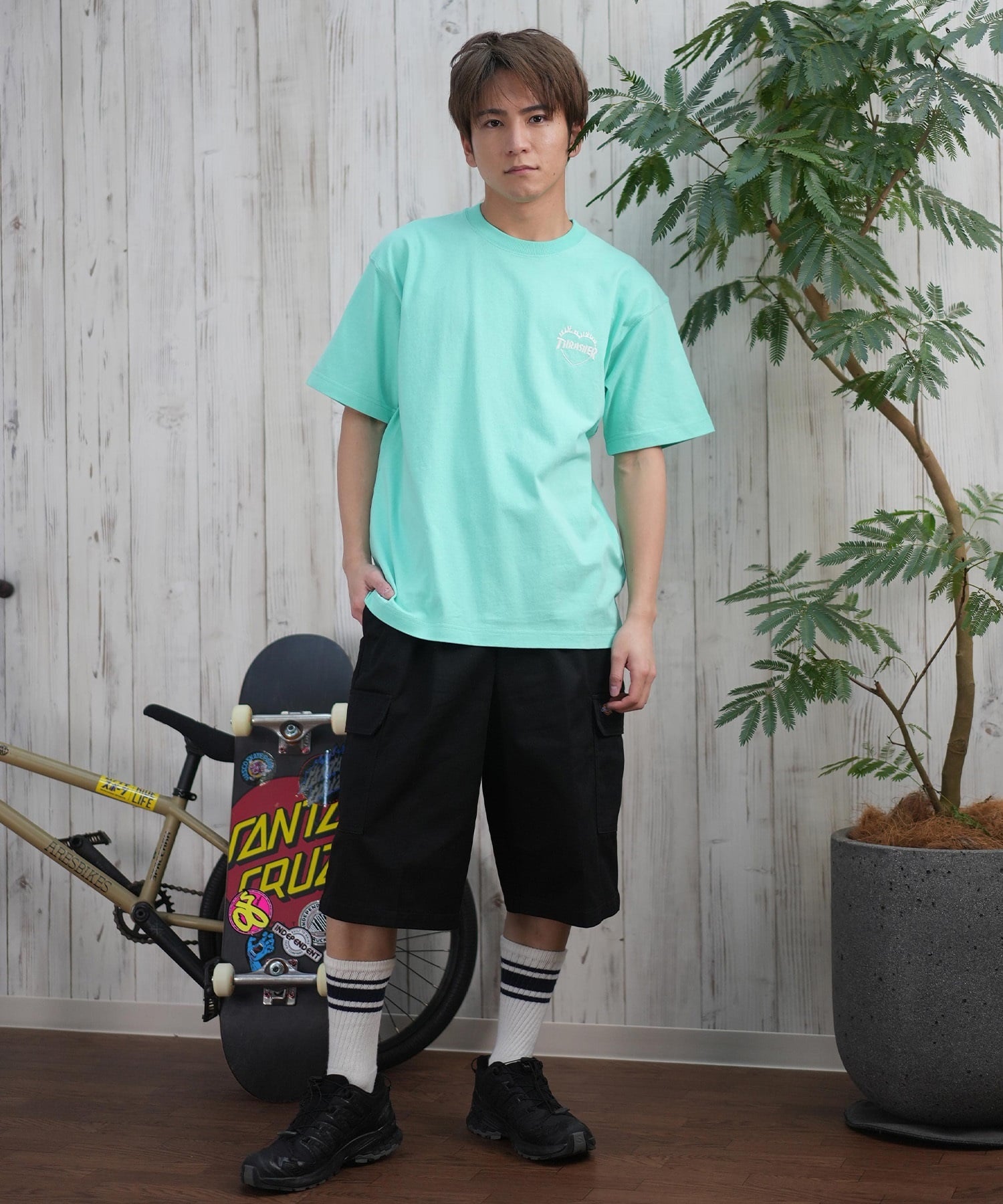 THRASHER スラッシャー 半袖 Tシャツ メンズ フロント刺繍 オーバーサイズ 252TH1ST040 ムラサキスポーツ限定(WHT-S)