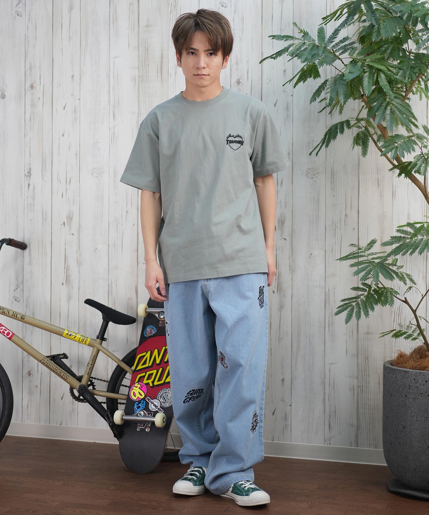 THRASHER スラッシャー 半袖 Tシャツ メンズ フロント刺繍 オーバーサイズ 252TH1ST040 ムラサキスポーツ限定(WHT-S)