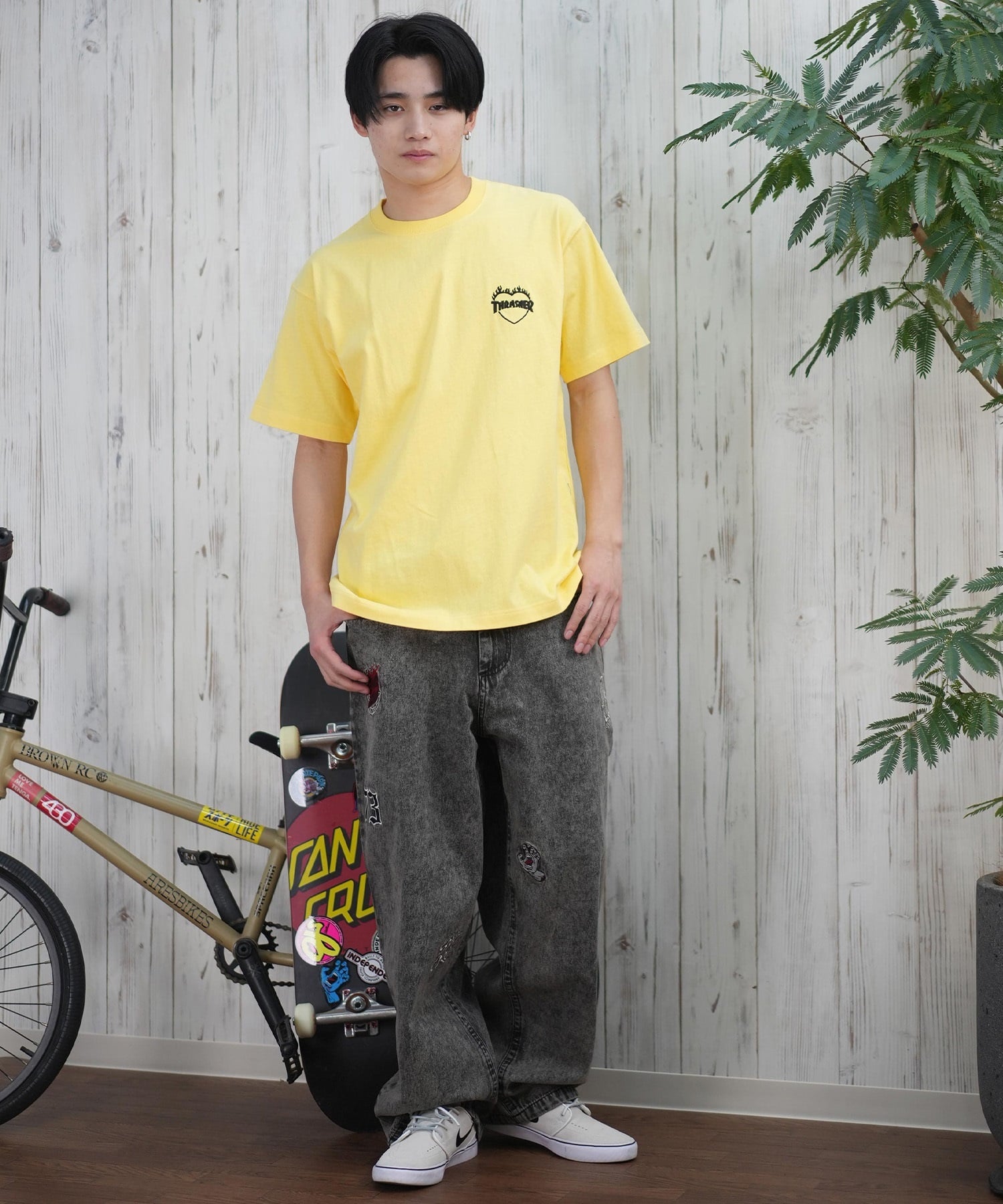 THRASHER スラッシャー 半袖 Tシャツ メンズ フロント刺繍 オーバーサイズ 252TH1ST040 ムラサキスポーツ限定(WHT-S)