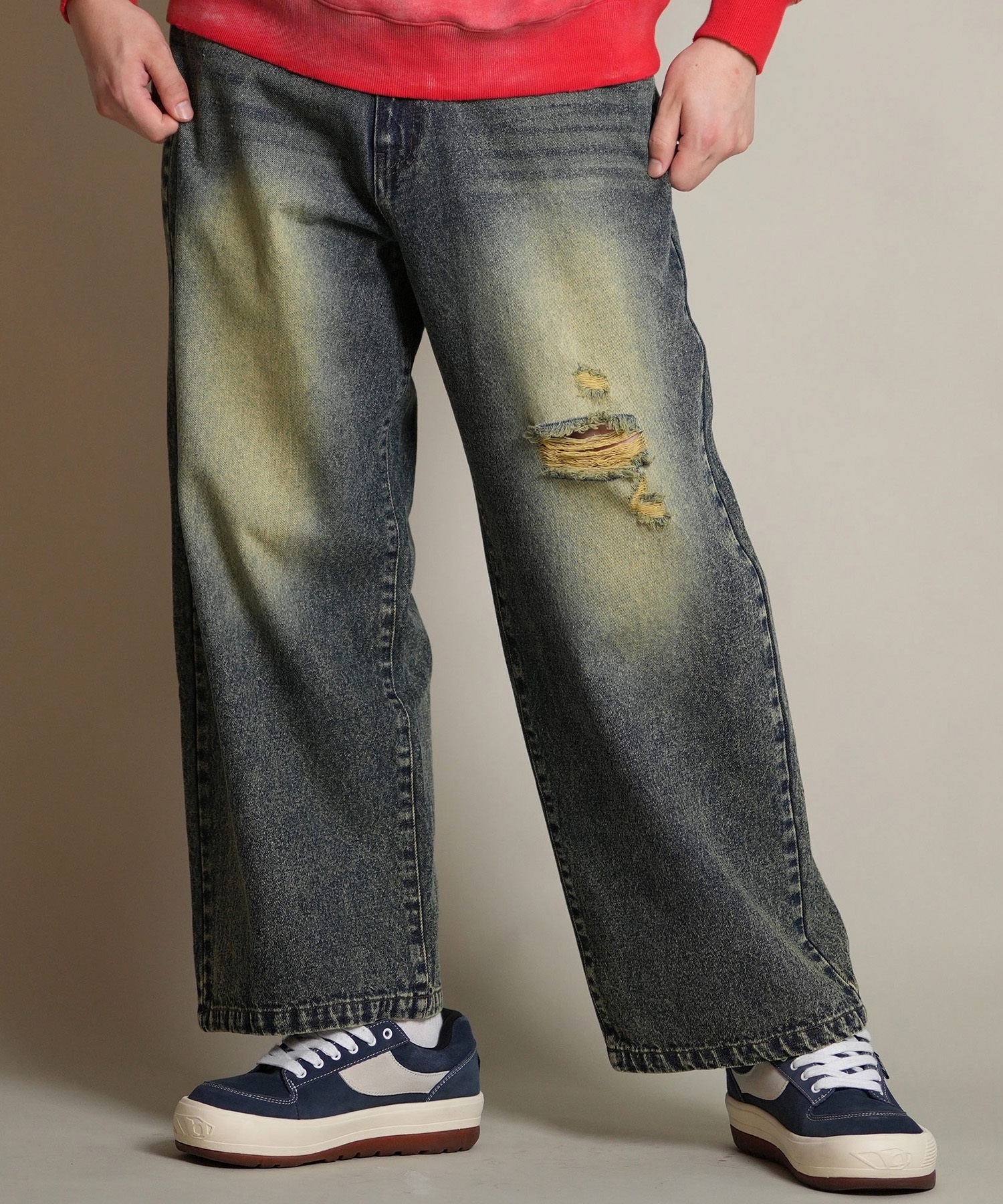 THRASHER スラッシャー ロングパンツ メンズ デニム パンツ Gパン 古着風 ウォッシュ加工 ダメージ加工 ヴィンテージ加工 254TH1LP140(BLK-M)