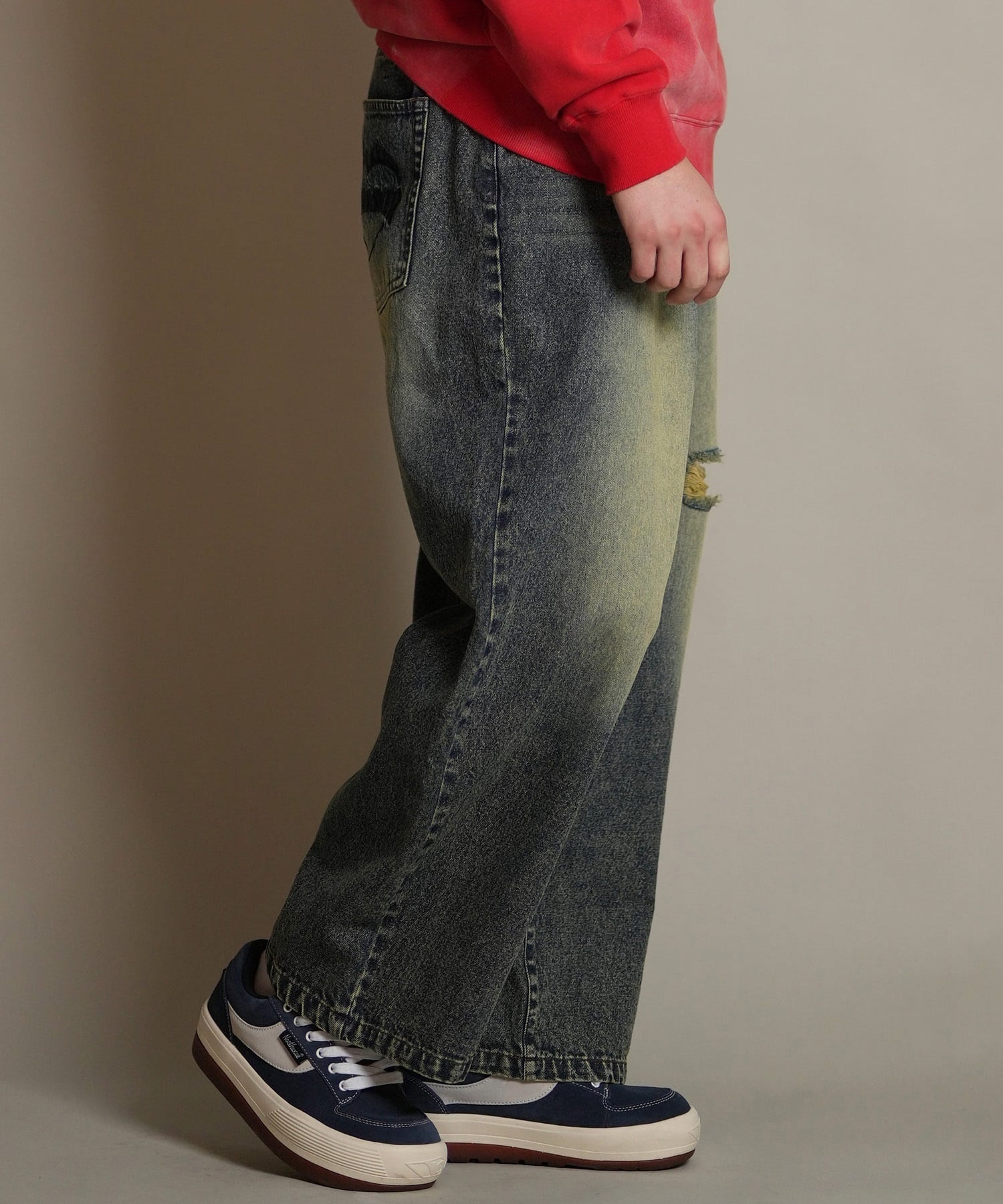 THRASHER スラッシャー ロングパンツ メンズ デニム パンツ Gパン 古着風 ウォッシュ加工 ダメージ加工 ヴィンテージ加工 254TH1LP140(BLK-M)