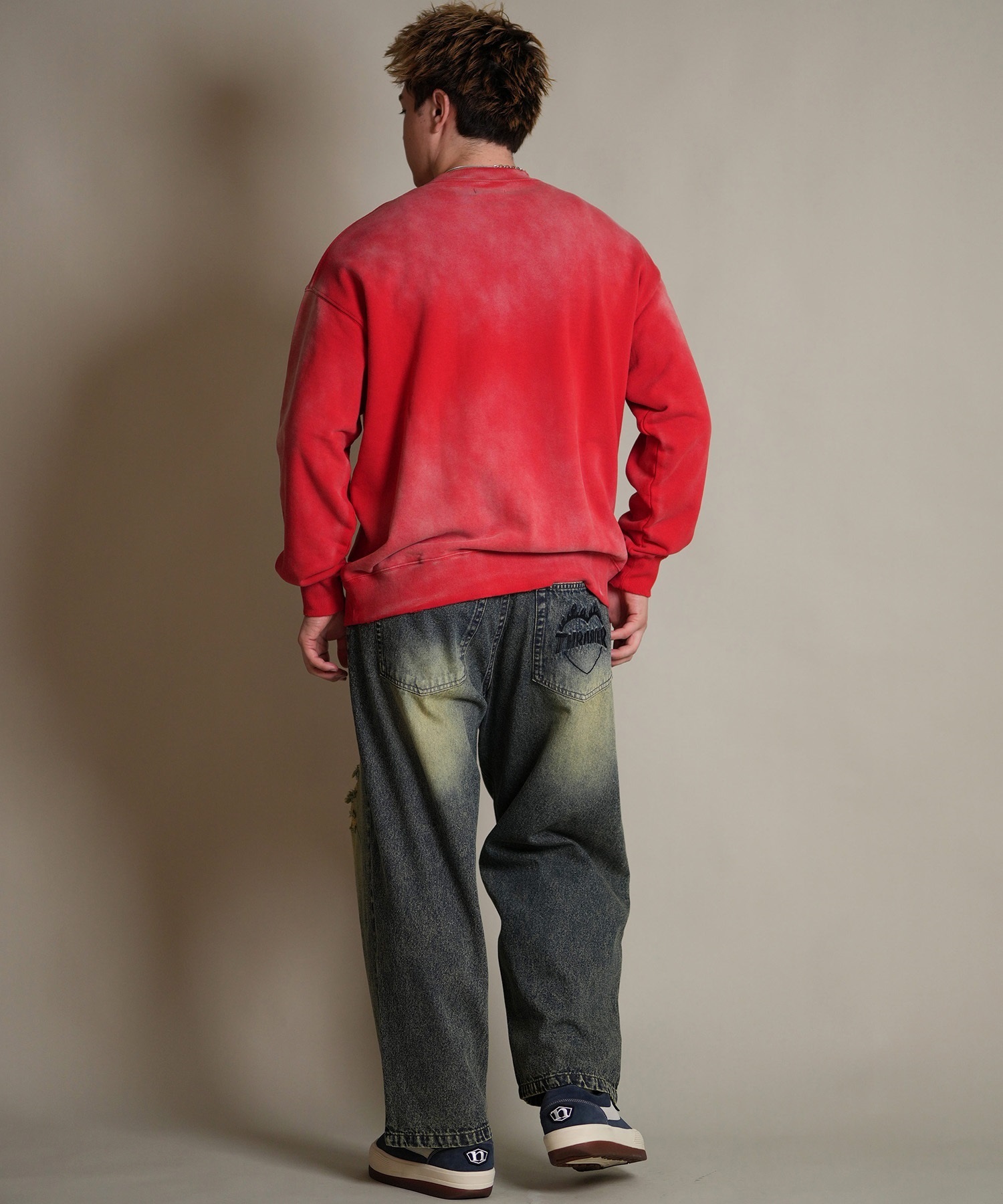 THRASHER スラッシャー ロングパンツ メンズ デニム パンツ Gパン 古着風 ウォッシュ加工 ダメージ加工 ヴィンテージ加工 254TH1LP140(BLK-M)