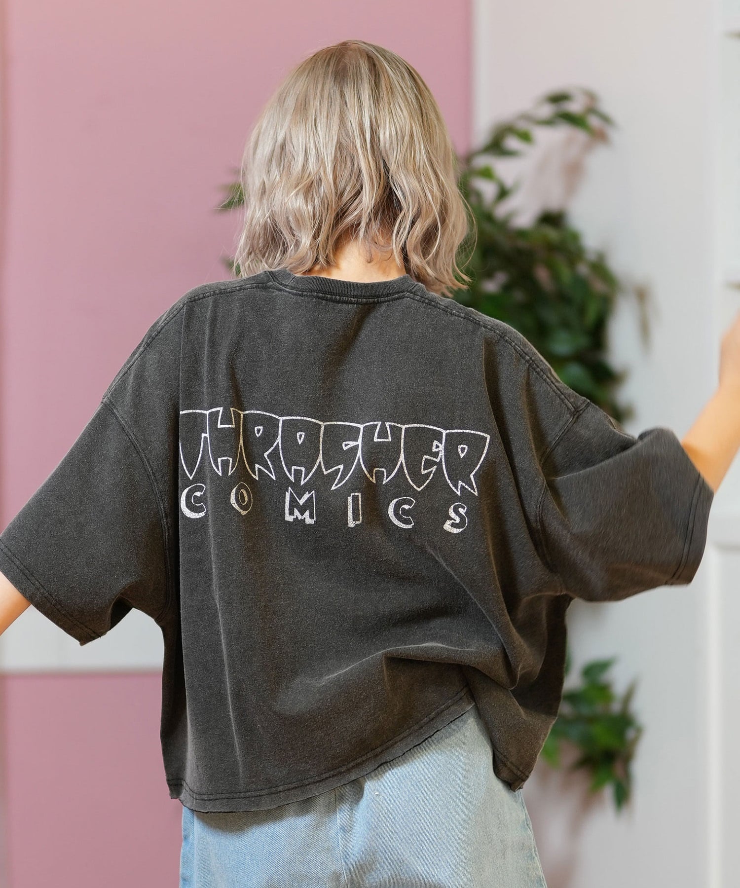 THRASHER スラッシャー 半袖 Tシャツ レディース コミックプリント クロップド丈 252TH2ST026(BLK-1-FREE)