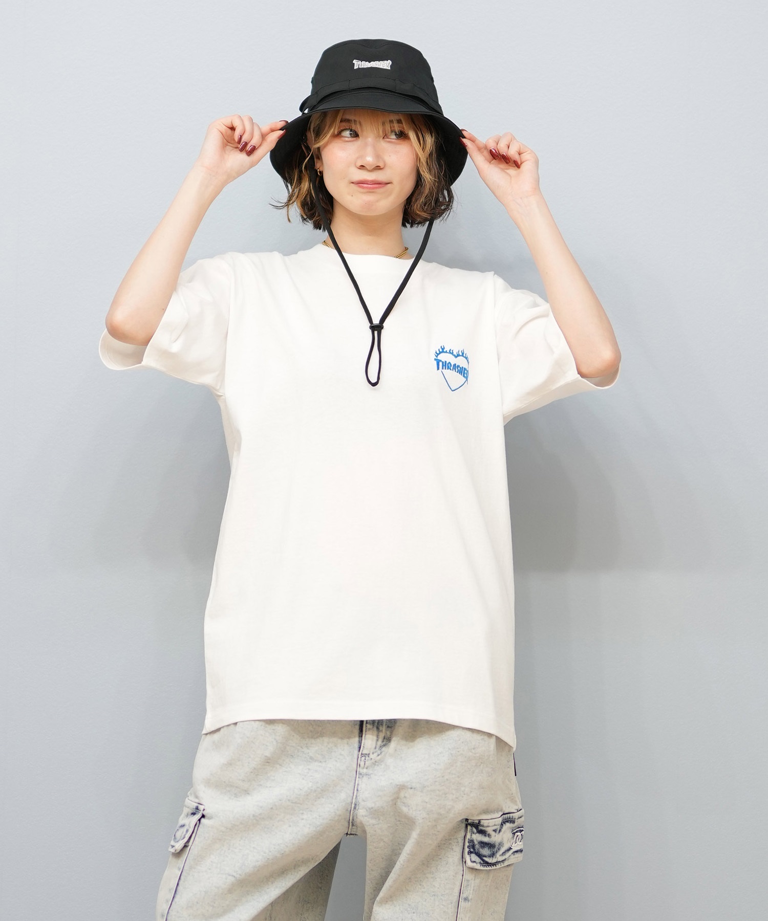 THRASHER スラッシャー 半袖 Tシャツ レディース バックプリント バーニングハート 252TH2ST030(WHT-1-M)