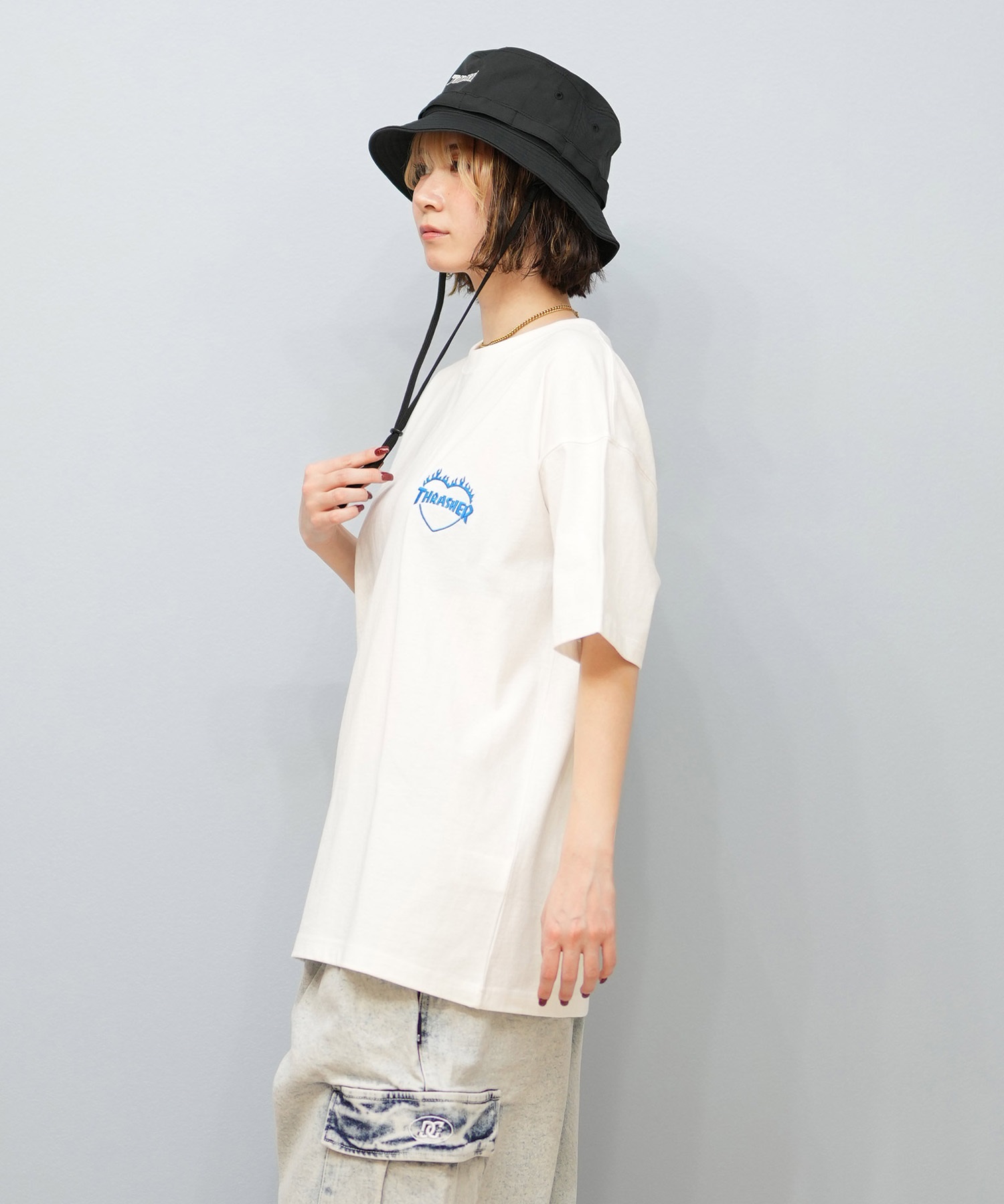 THRASHER スラッシャー 半袖 Tシャツ レディース バックプリント バーニングハート 252TH2ST030(WHT-1-M)